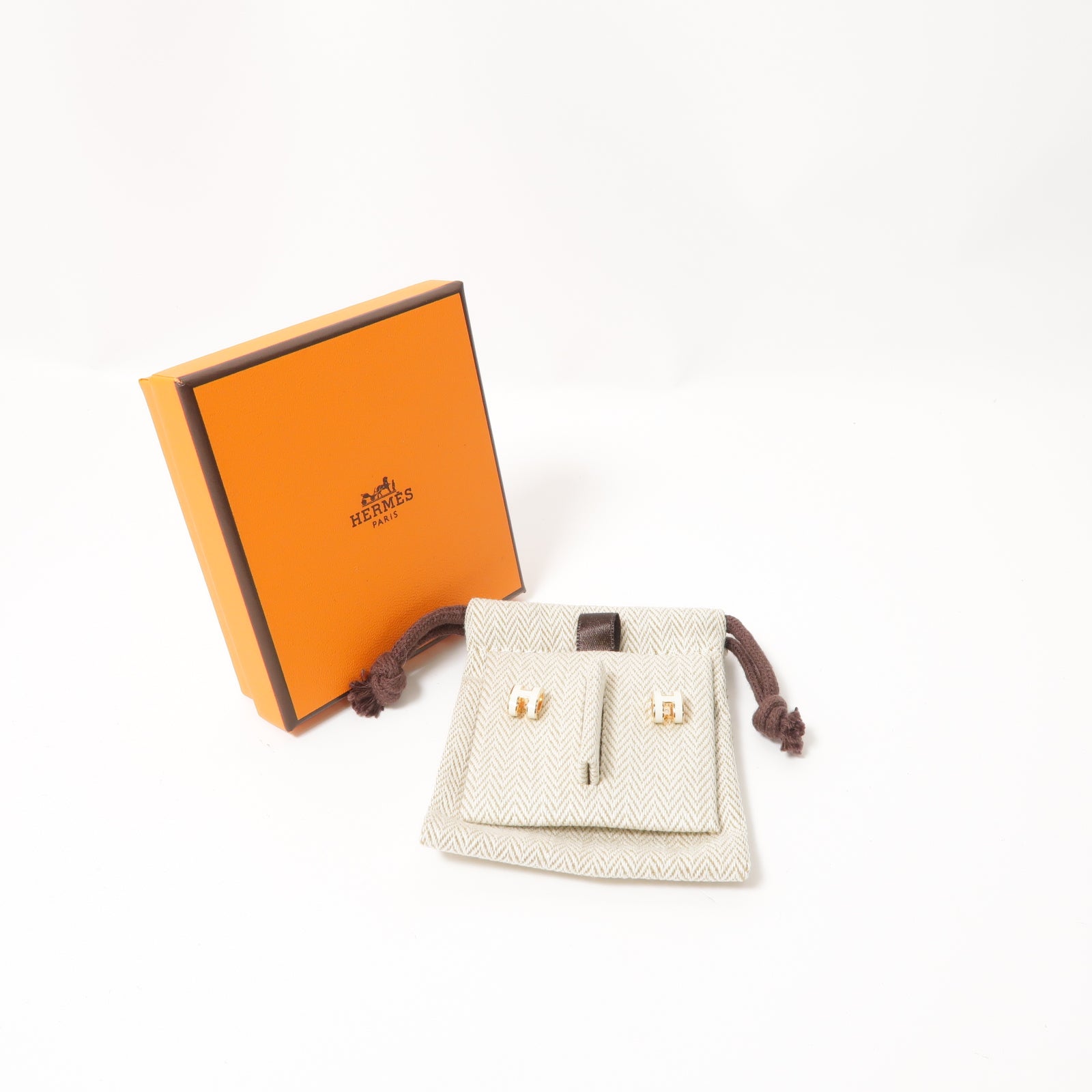 HERMES 金屬Mini Pop H Earrings耳環奶油白色/金色