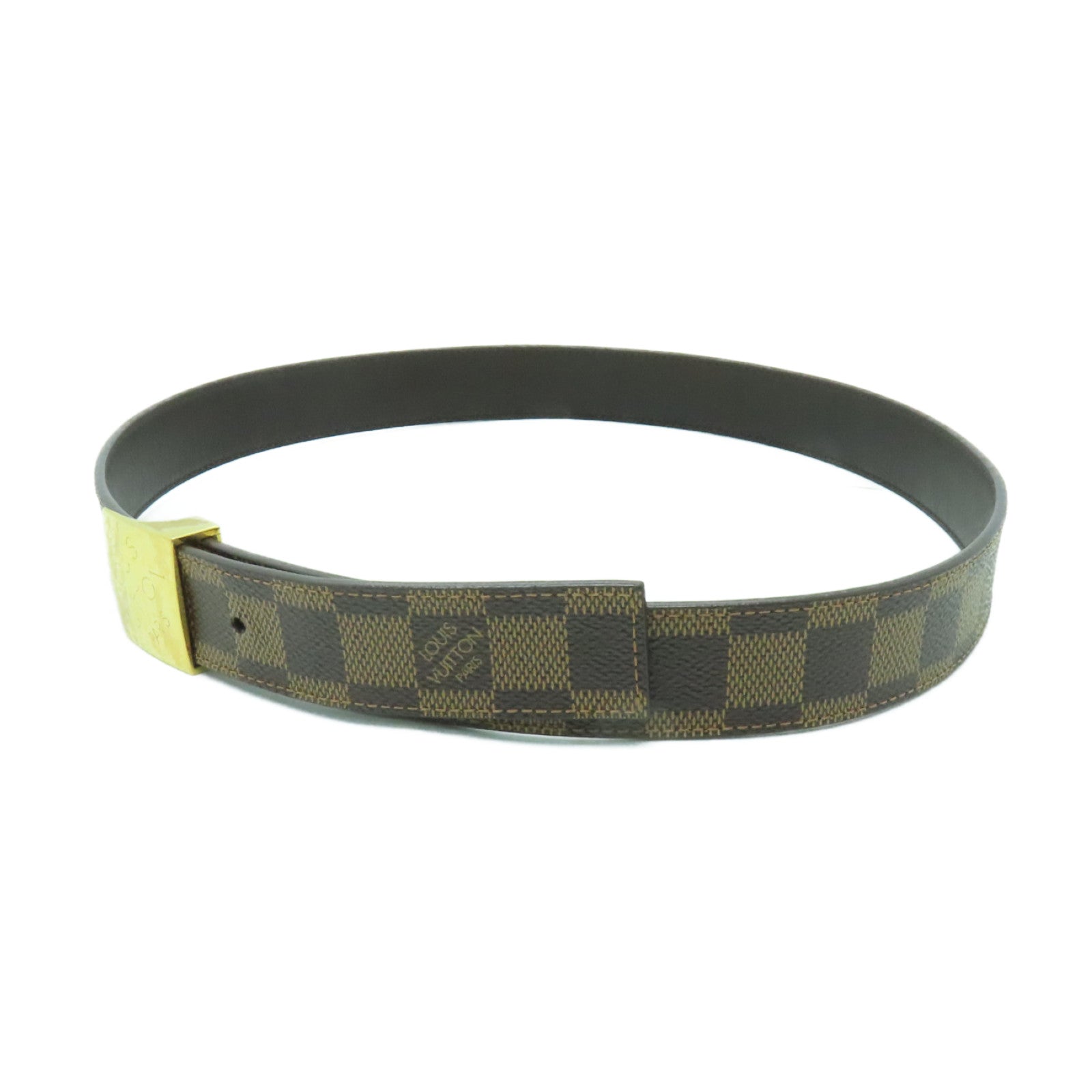 LOUIS VUITTON 【激減優惠】Damier Belt金扣皮帶棕色
