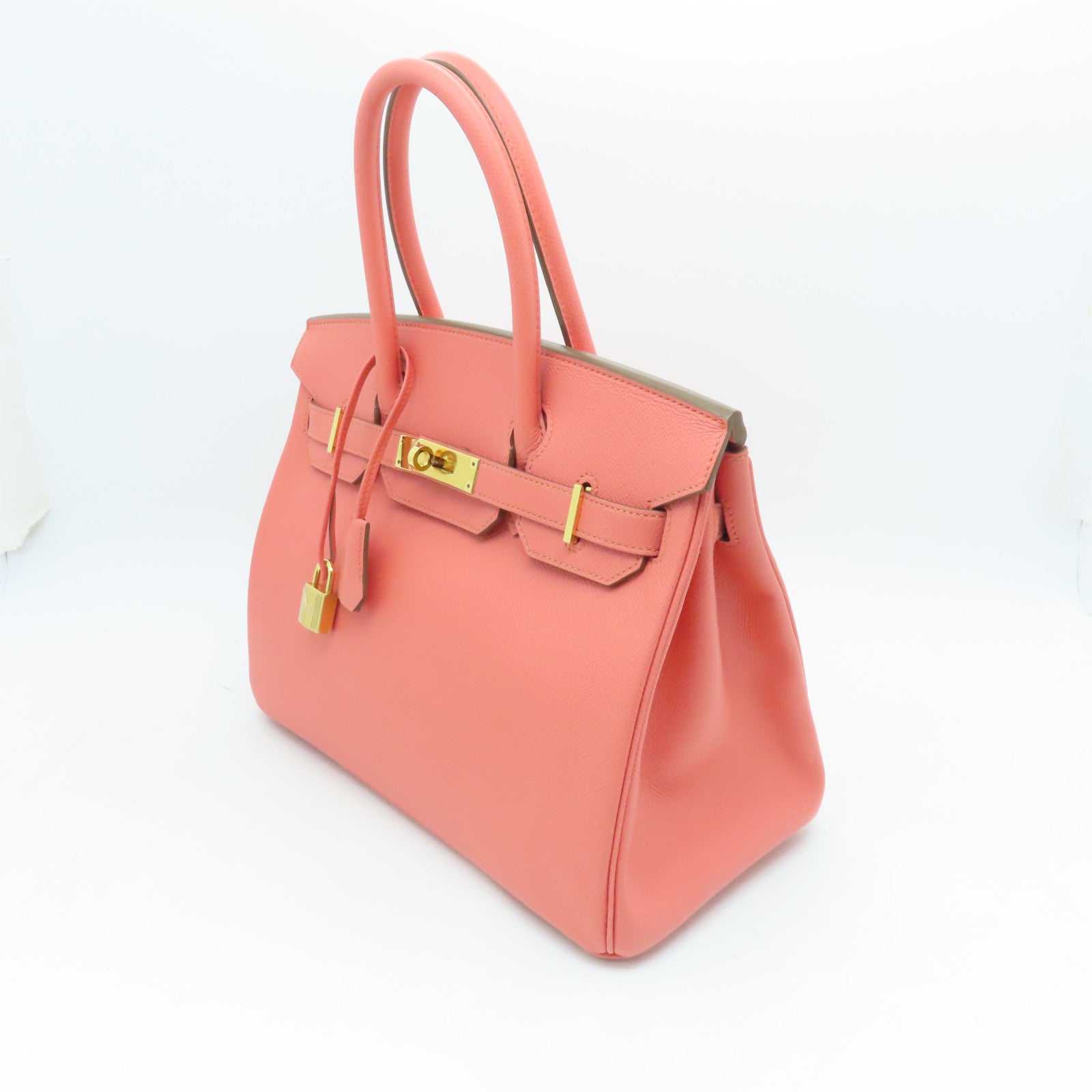 HERMES Epsom皮革Birkin 30金扣手挽袋Flamengo粉红色