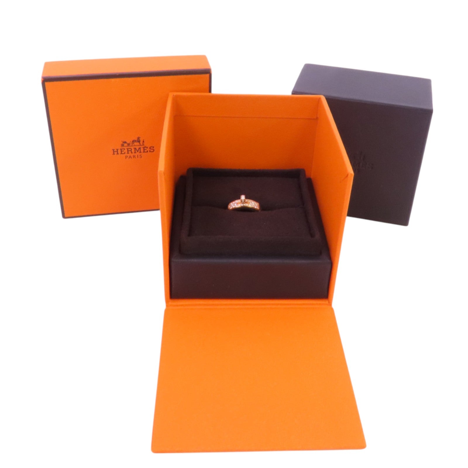 HERMES 18K玫瑰金Kelly Ring鑽石戒指#53/US#6.25