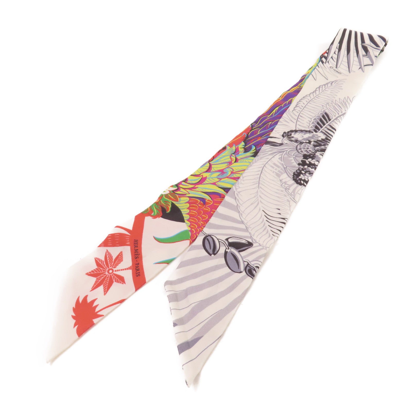 HERMES 絲質Twilly Scarf絲巾白色/灰色/彩色