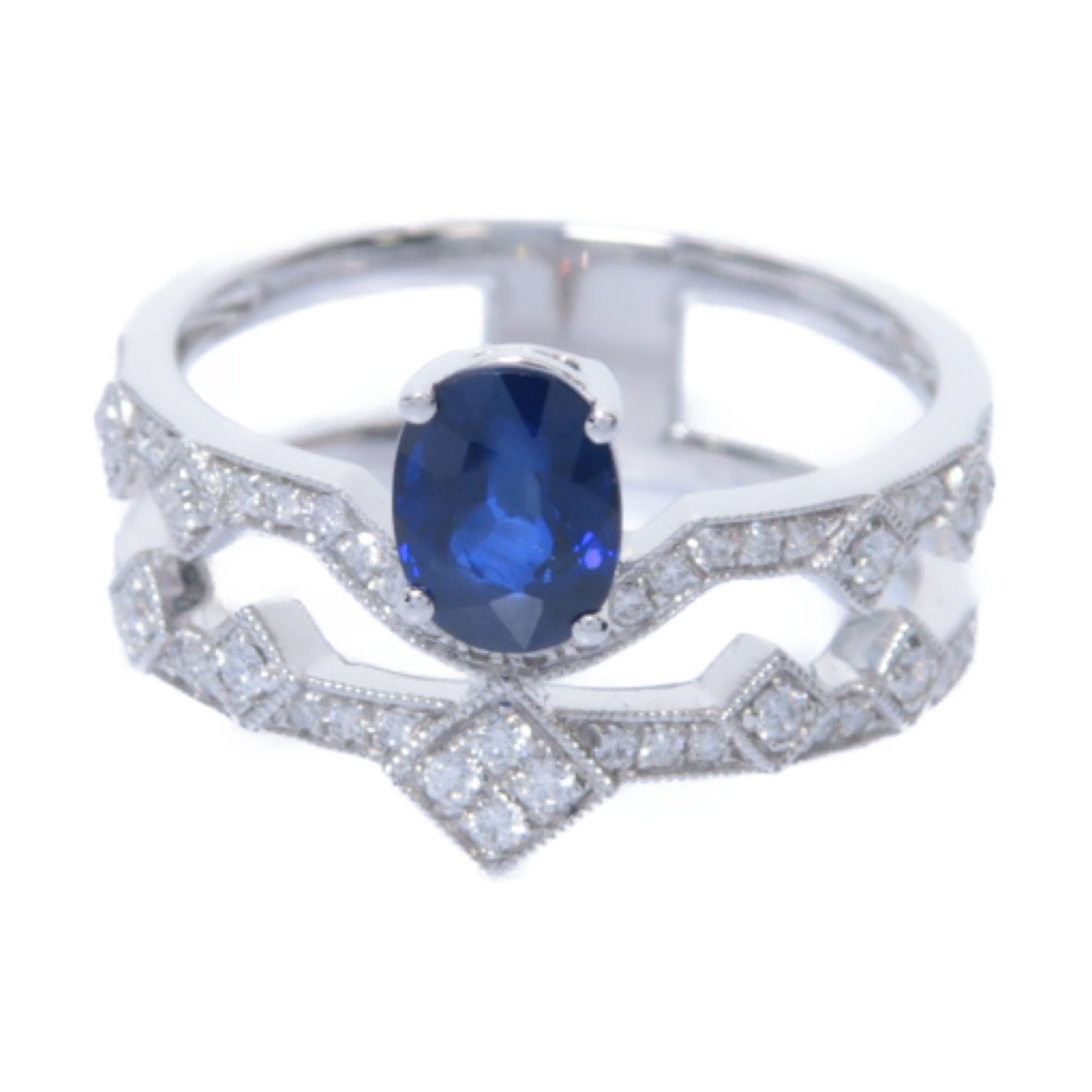 JEWELRY **【激減優惠】18K白金Sapphire Diamond Ring 1.204ct藍寶石/0.236ct鑽石戒指US#6.75