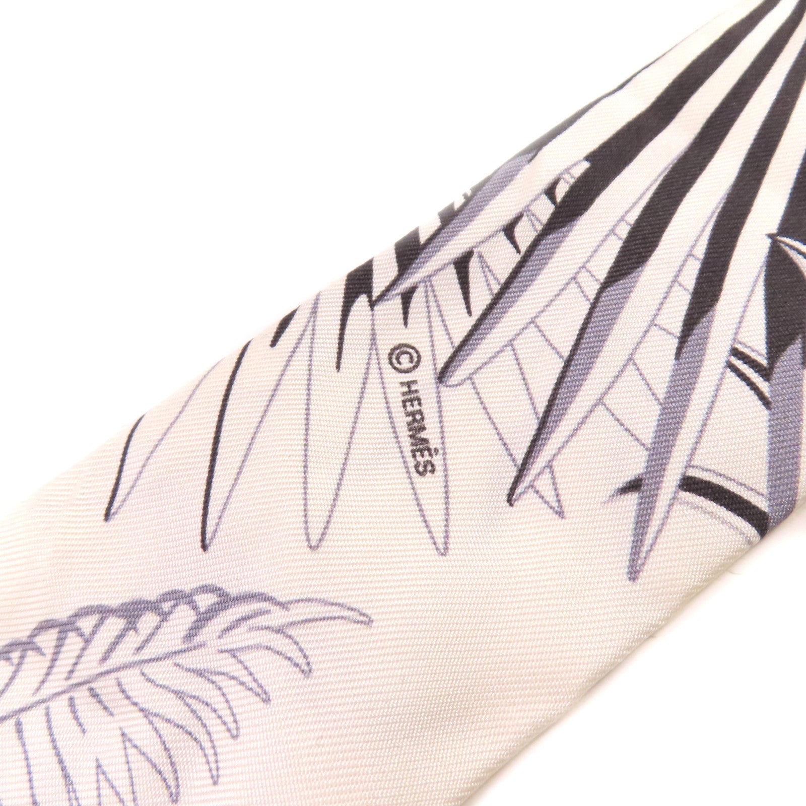HERMES 絲質Twilly Scarf絲巾白色/灰色/彩色