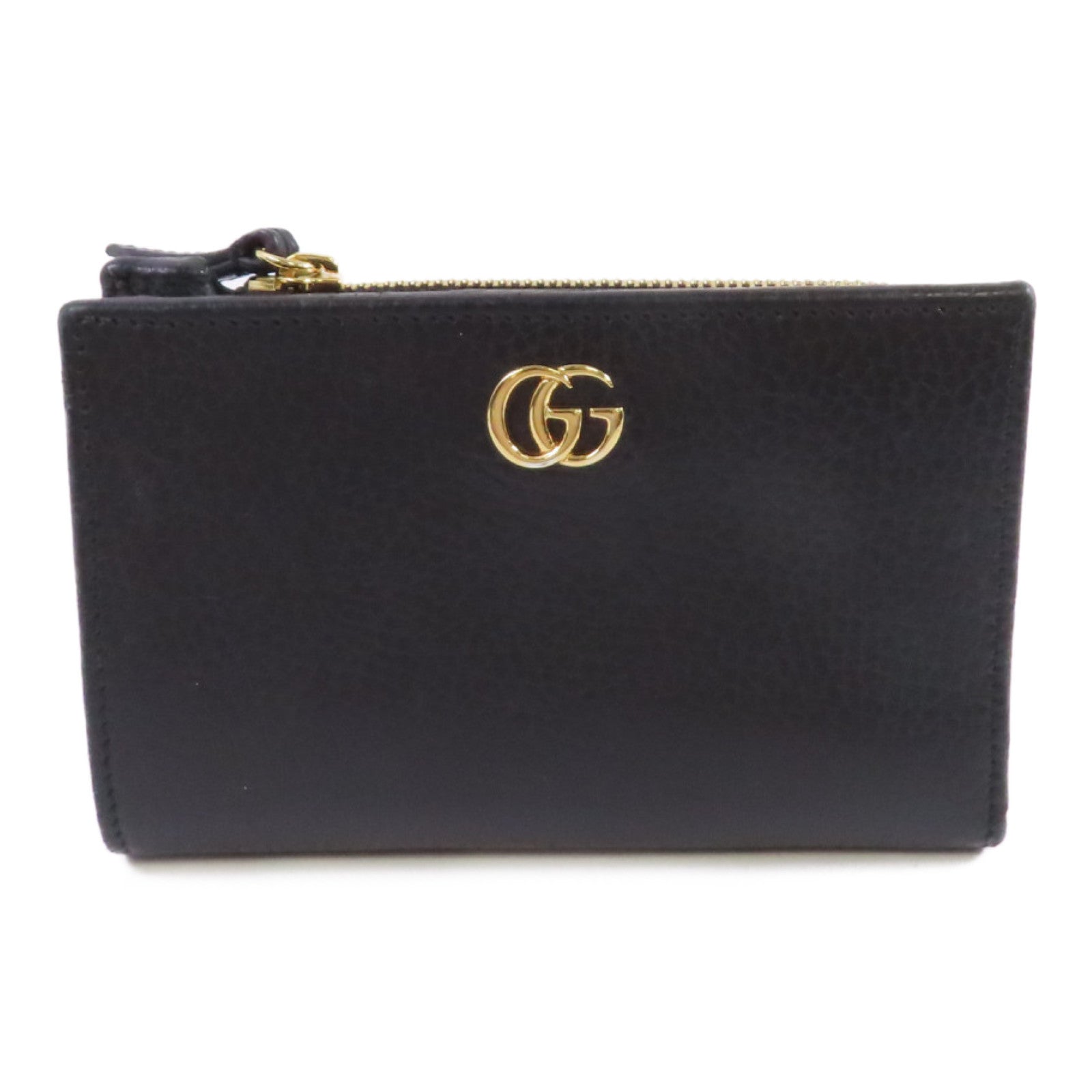 GUCCI 牛皮皮革Petit GG Marmont L-Shaped Zipper Medium Wallet金扣錢包黑色