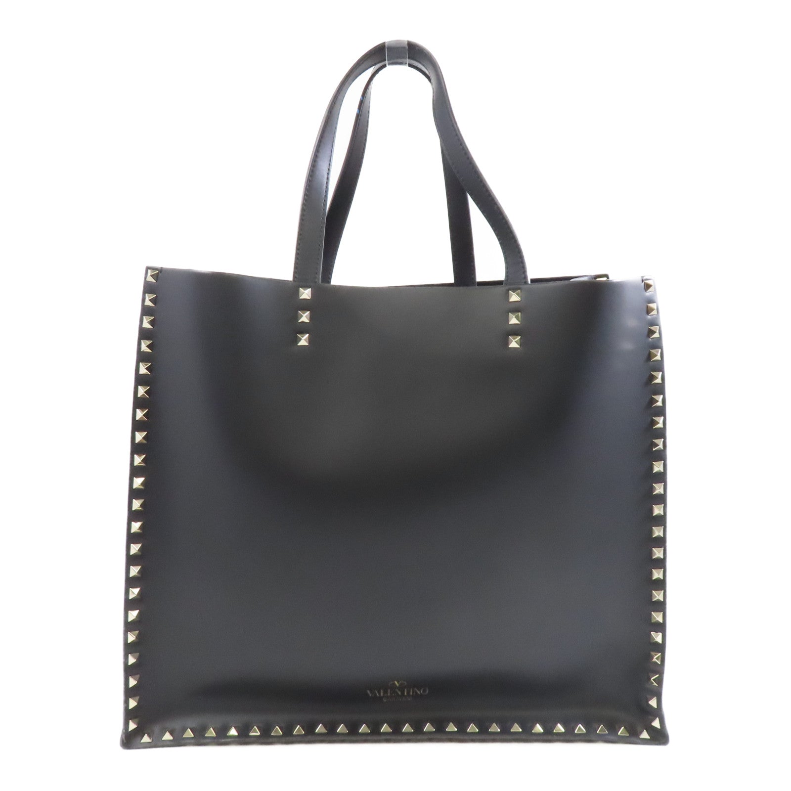Valentino 牛皮皮革Tote Bag金扣手挽袋黑色