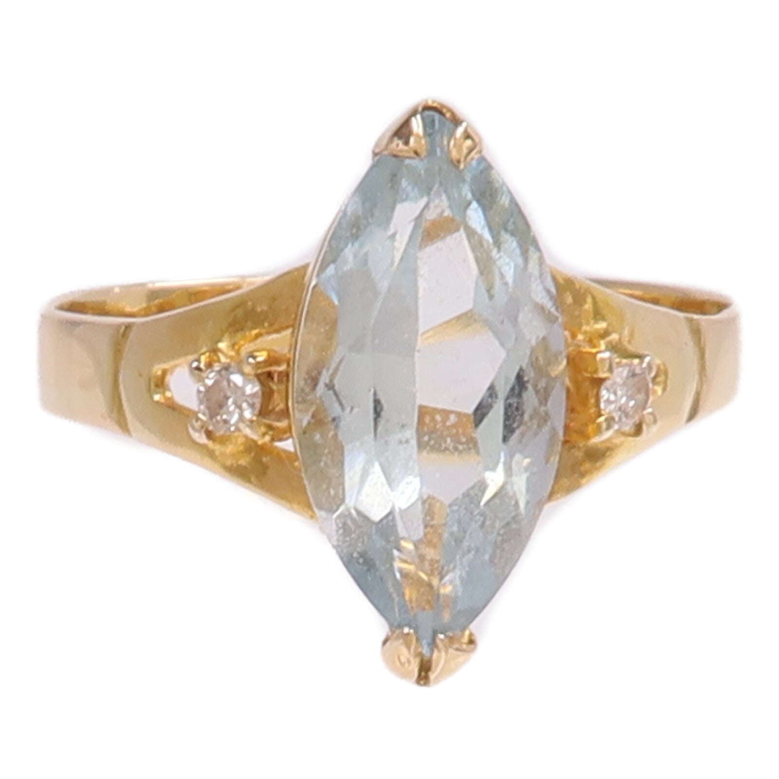 JEWELRY 【激減優惠】18K黃金Aquamarine Diamond Ring藍晶/鑽石戒指US#6.75