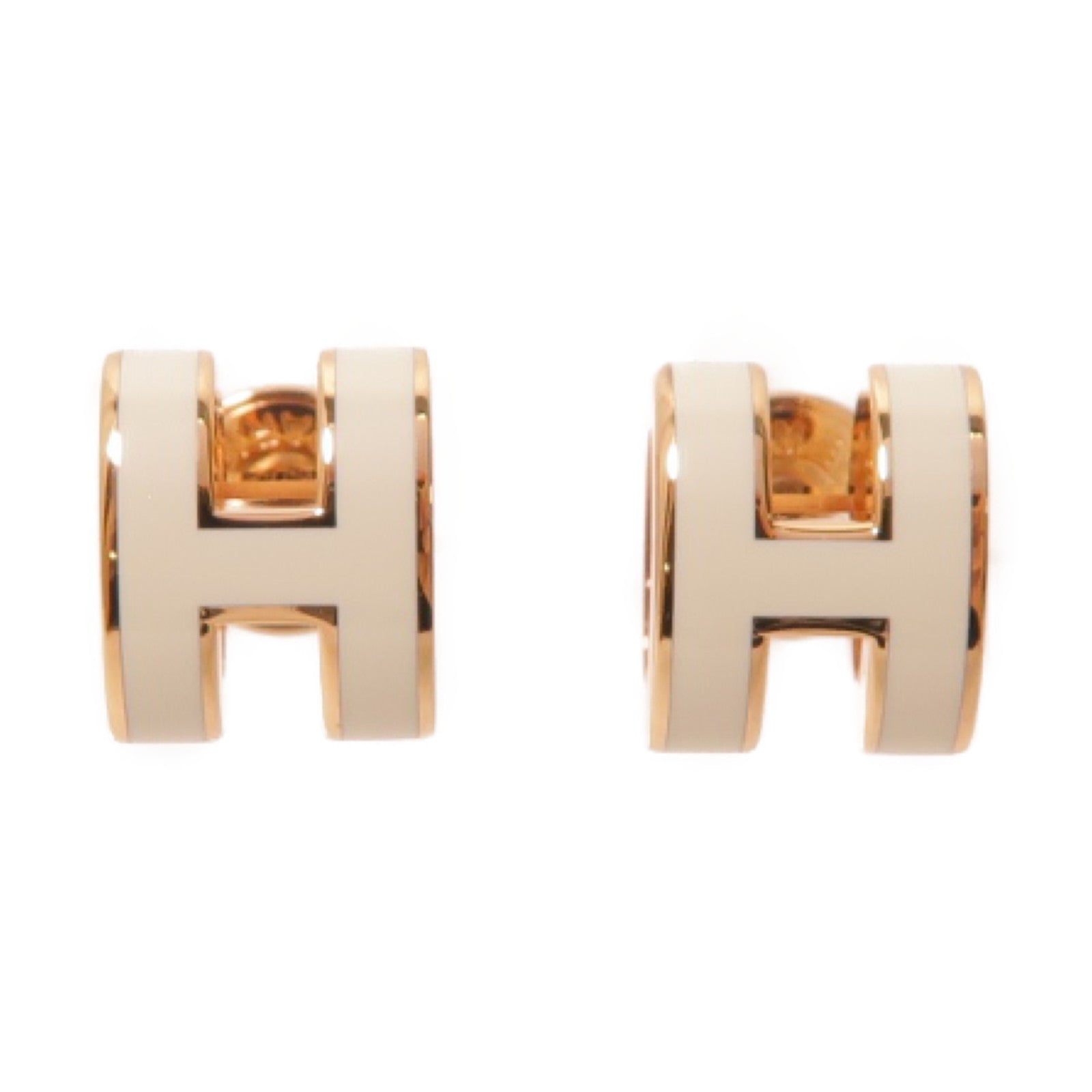 HERMES 金屬Mini Pop H Earrings耳環奶油白色/金色