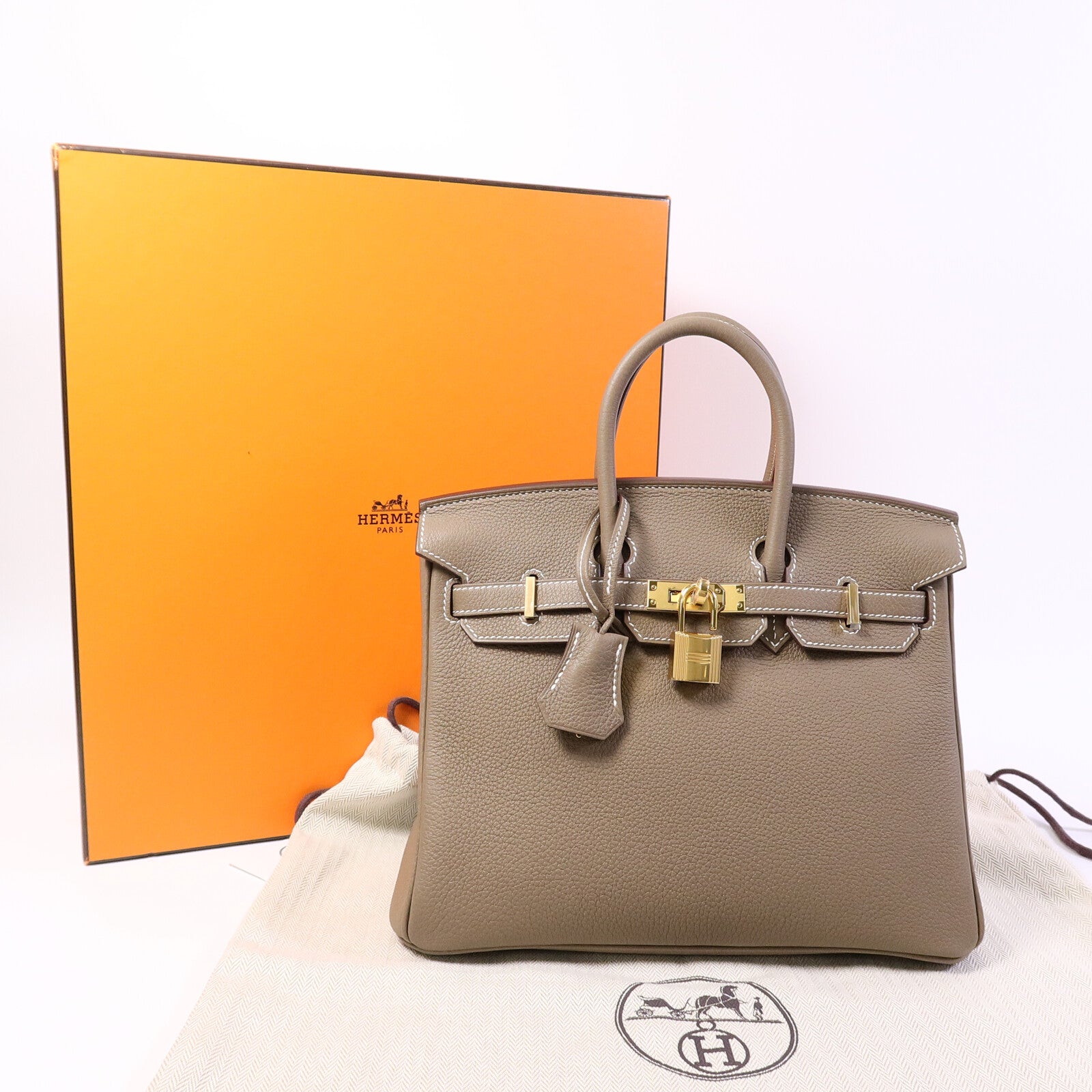 HERMES Togo皮革Birkin 25手挽袋Etoupe