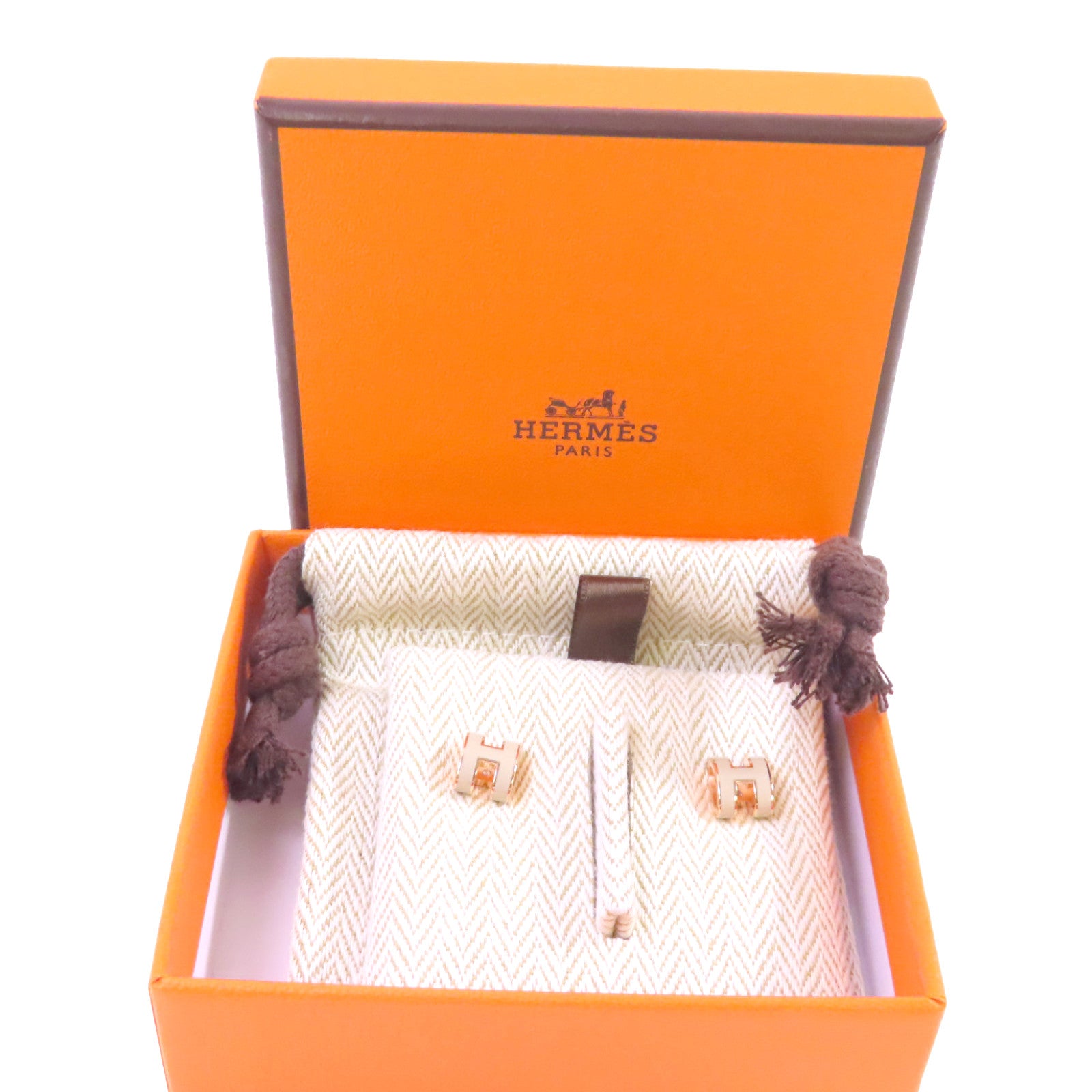 HERMES 金屬/琺瑯Mini Pop H Earrings金扣耳環Marron Glace淺褐色