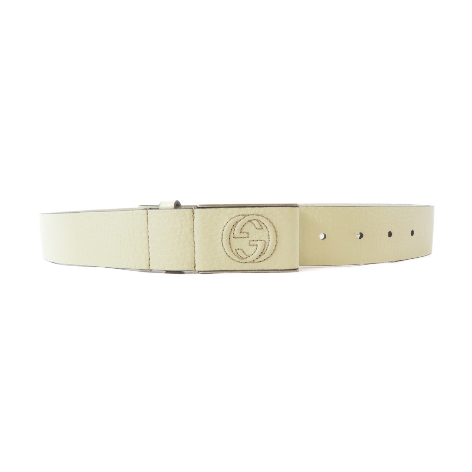GUCCI 【激減優惠】牛皮皮革Belt銀扣皮帶白色