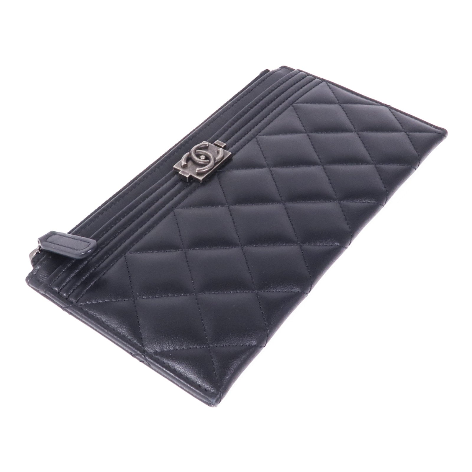 CHANEL 牛皮皮革Pouch Wallet銀扣長錢包