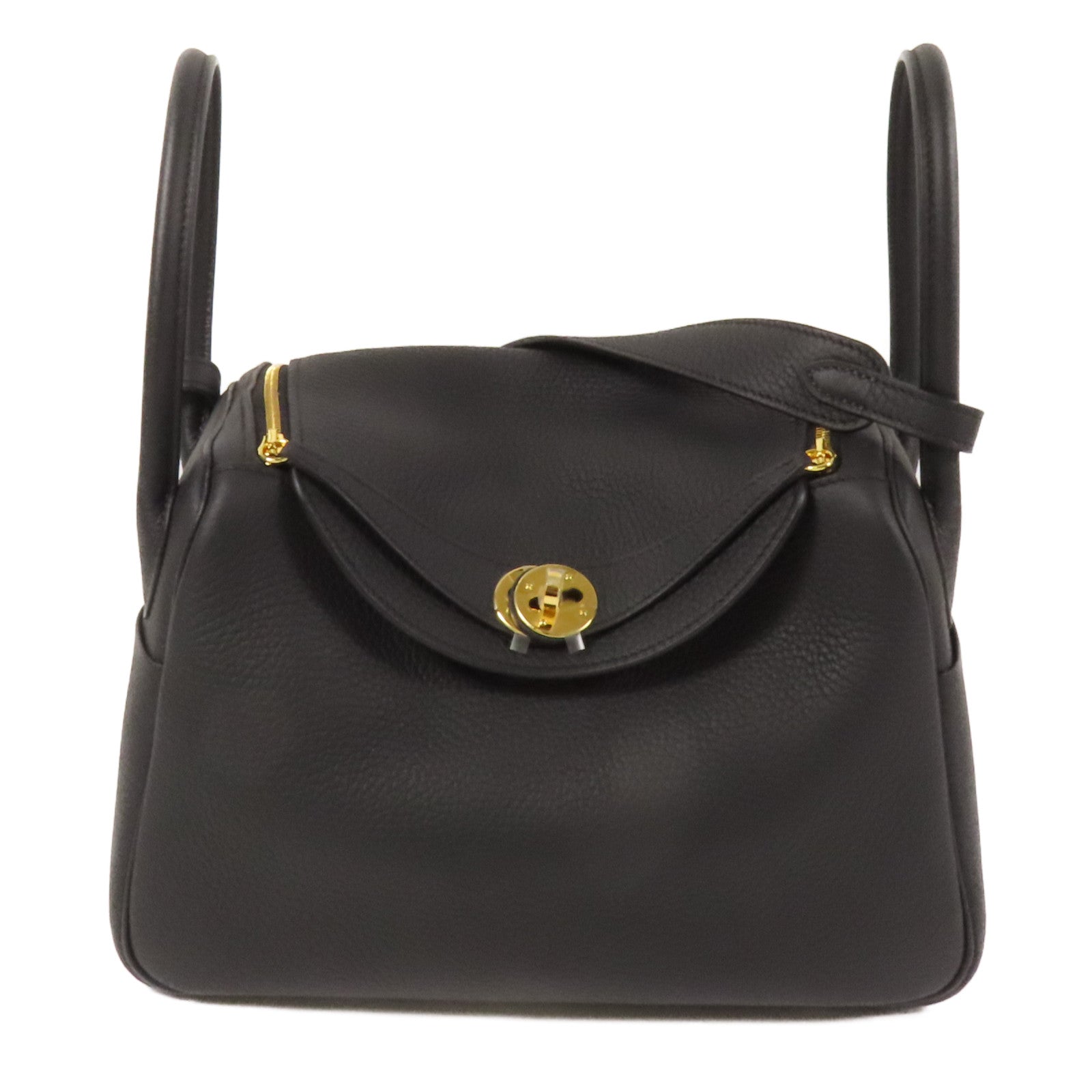 HERMES Clemence皮革Lindy 26金扣手挽肩背兩用袋Noir