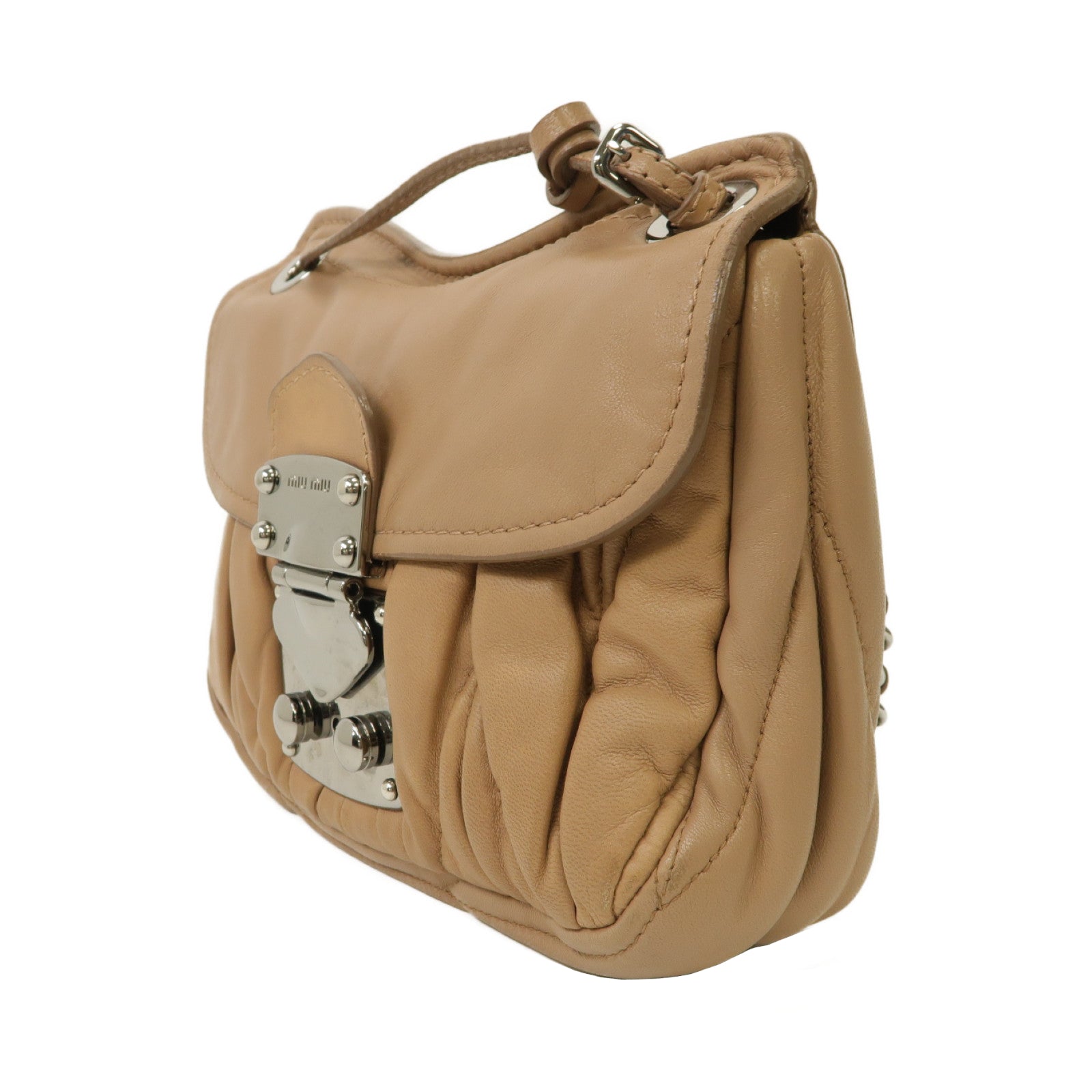 Miu Miu 牛皮皮革Chain Shoulder Bag銀扣鏈帶肩背袋粉紅色