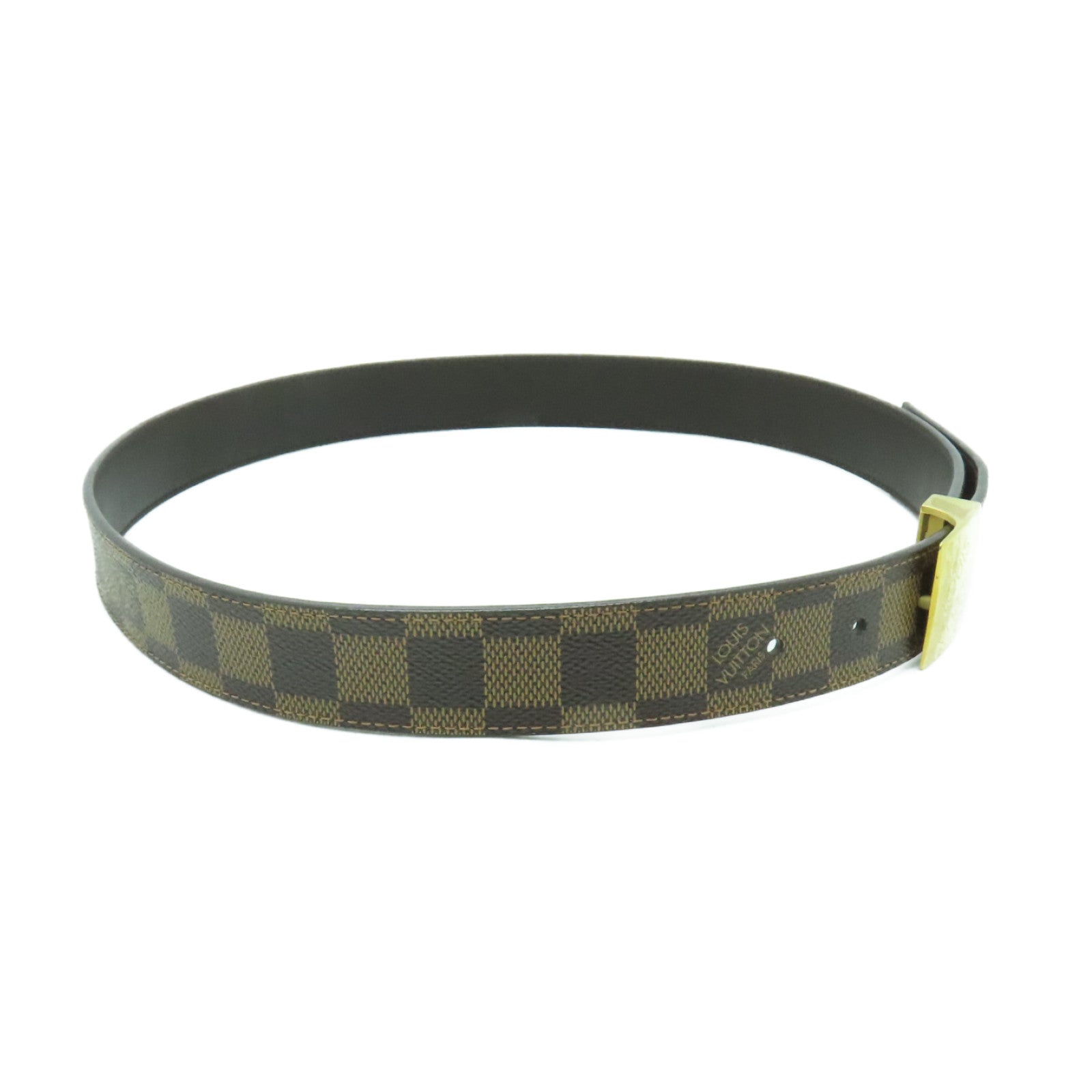LOUIS VUITTON 【激減優惠】Damier Belt金扣皮帶棕色
