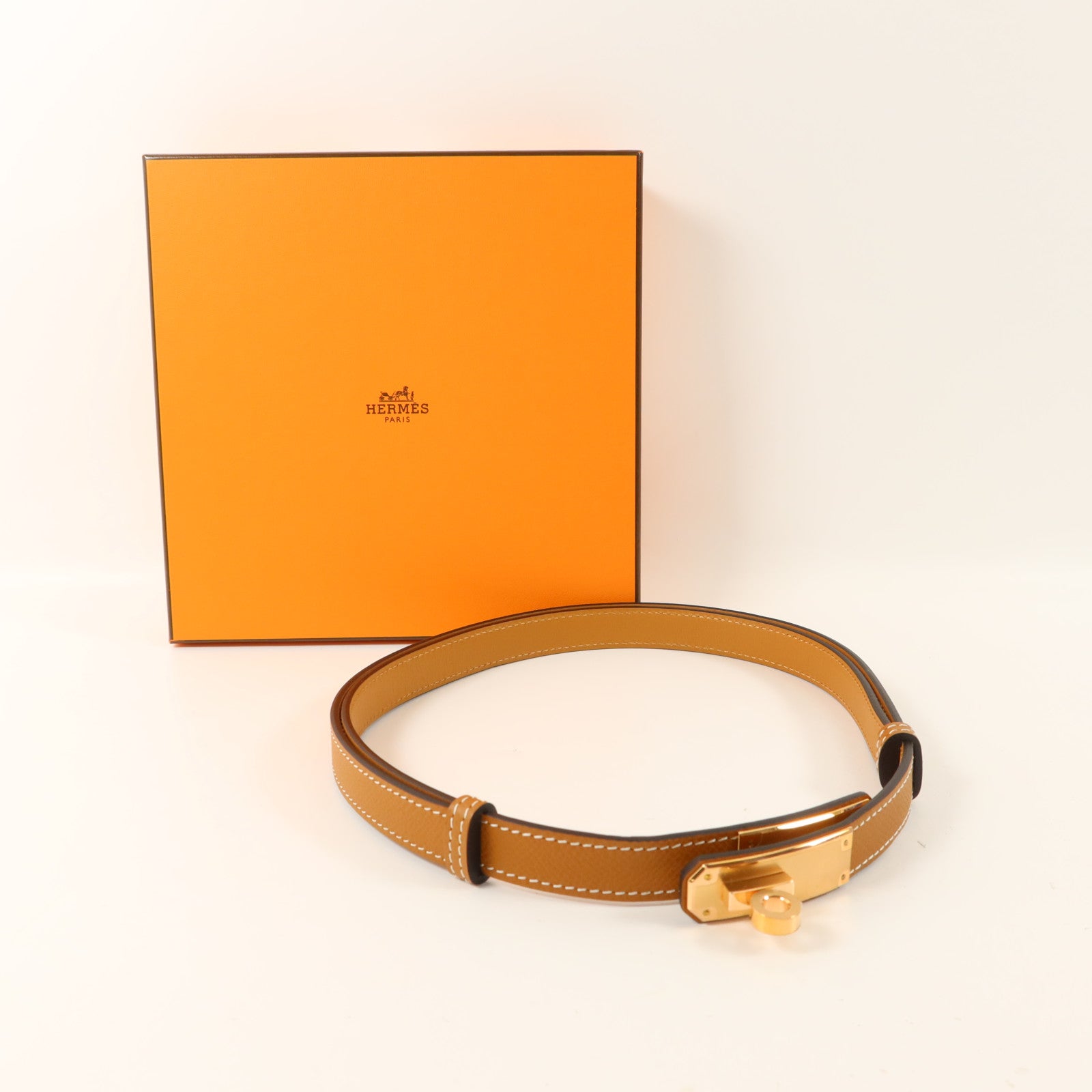 HERMES Epsom皮革Kelly 18 Belt皮帶Gold