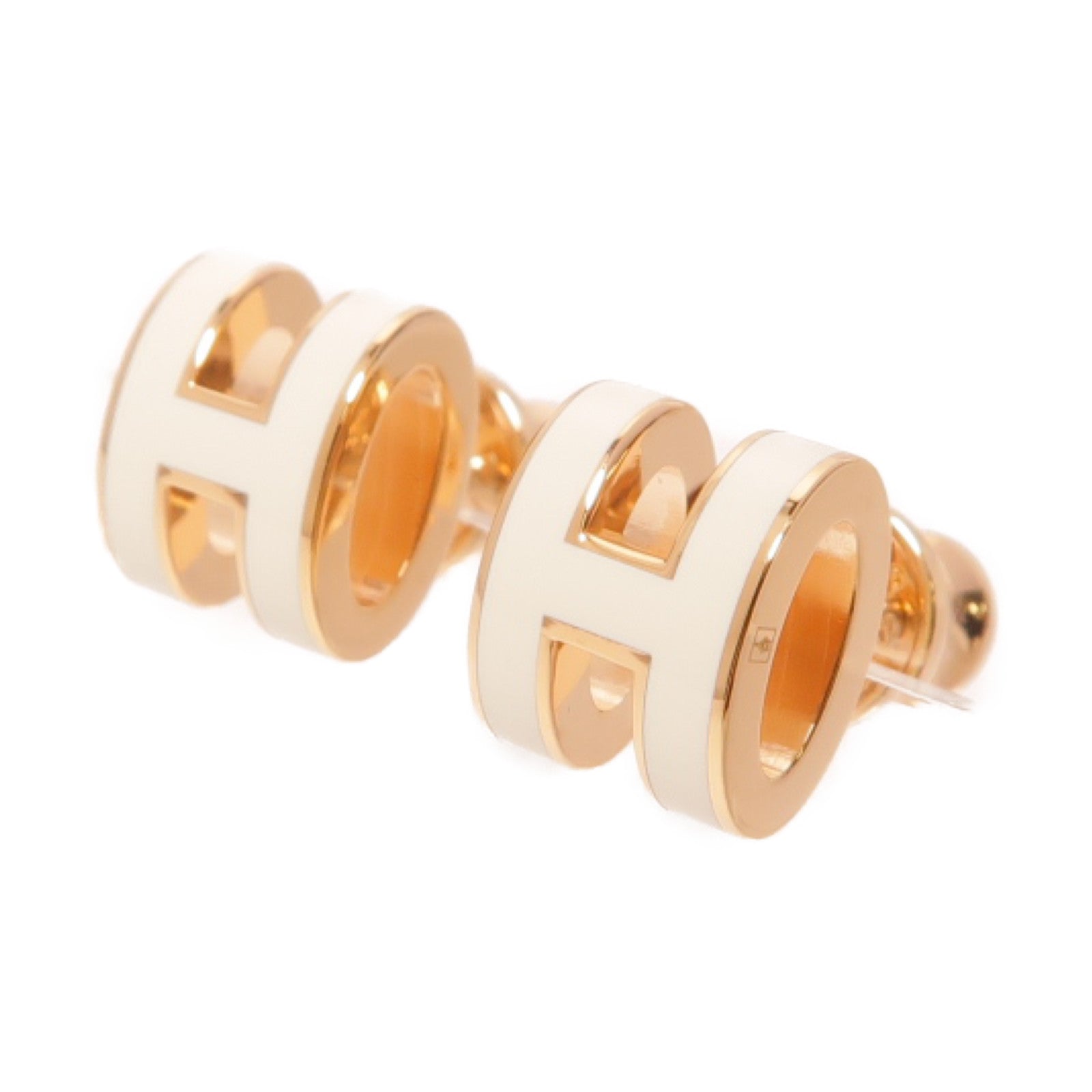 HERMES 金屬Mini Pop H Earrings耳環奶油白色/金色