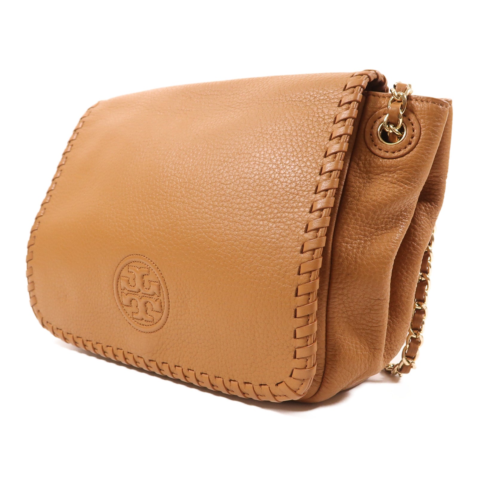 Tory Burch GHW Shoulder Bag Calfskin Leather Brown