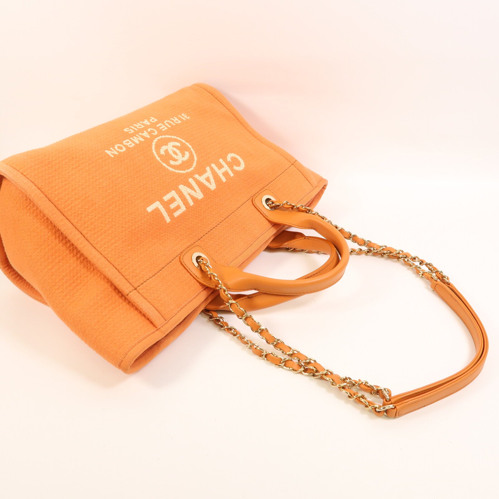 CHANEL 帆布Deauville Tote金扣手挽肩背兩用袋