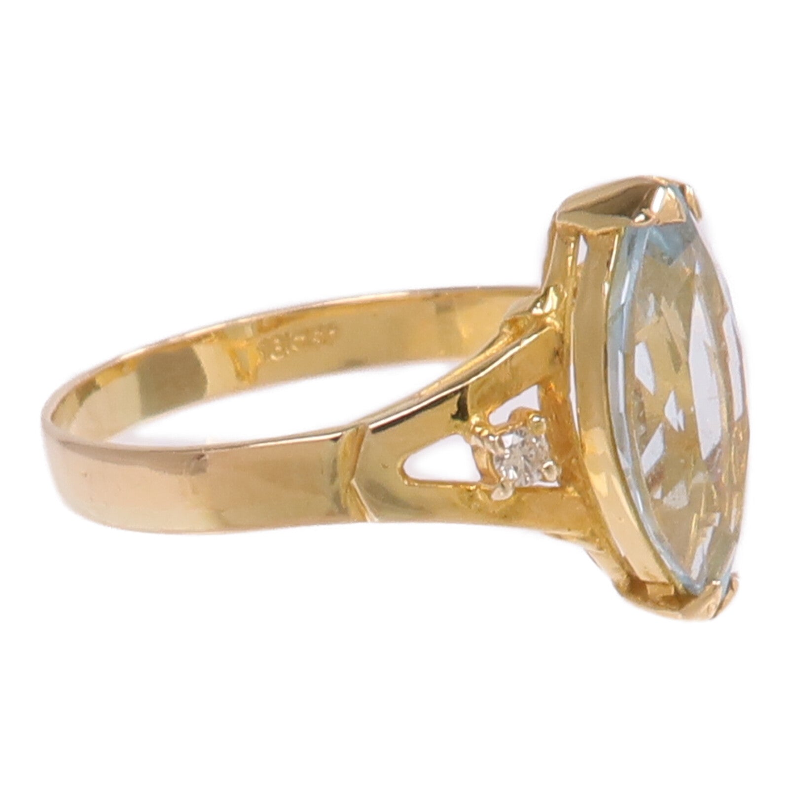 JEWELRY 【激減優惠】18K黃金Aquamarine Diamond Ring藍晶/鑽石戒指US#6.75