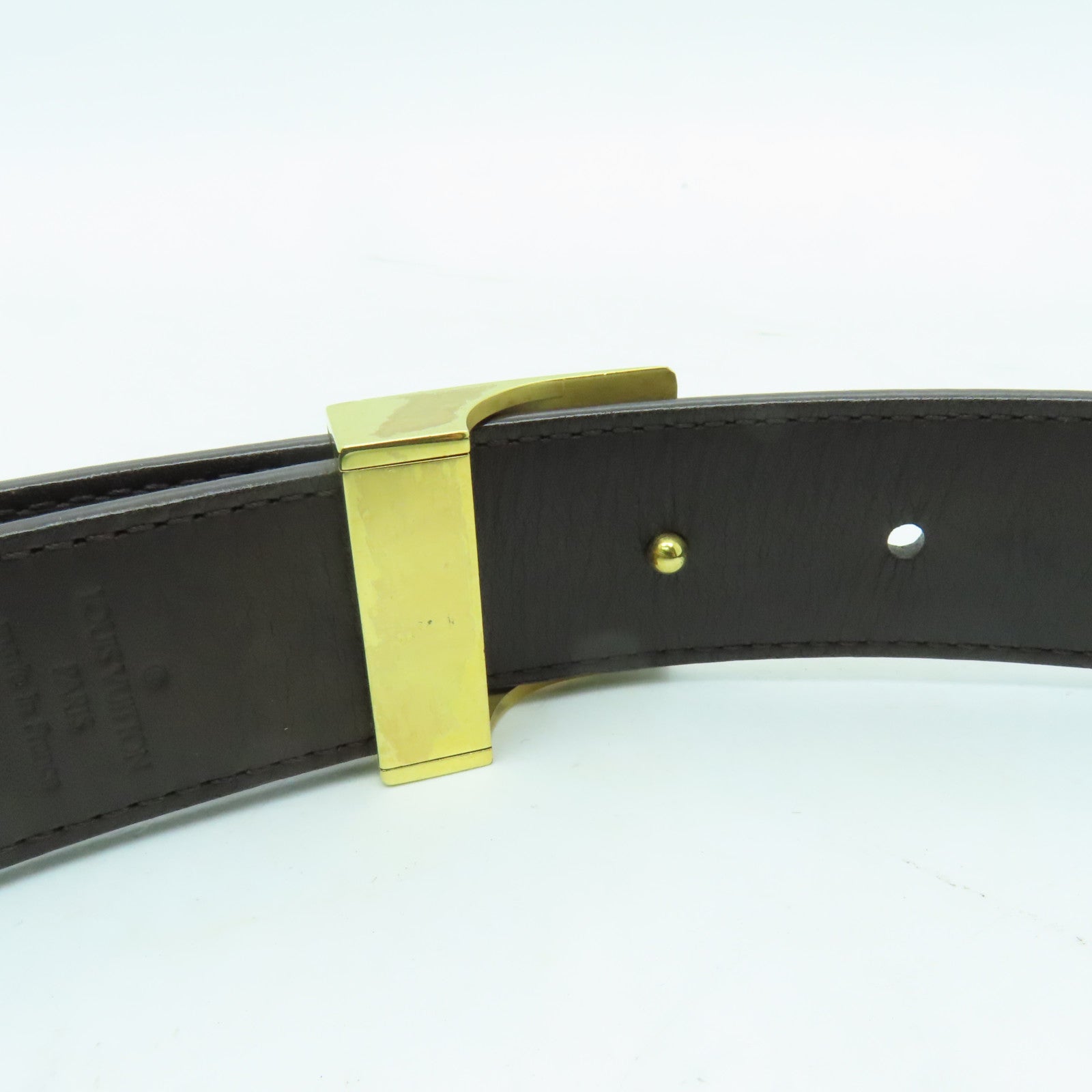 LOUIS VUITTON 【激減優惠】Damier Belt金扣皮帶棕色