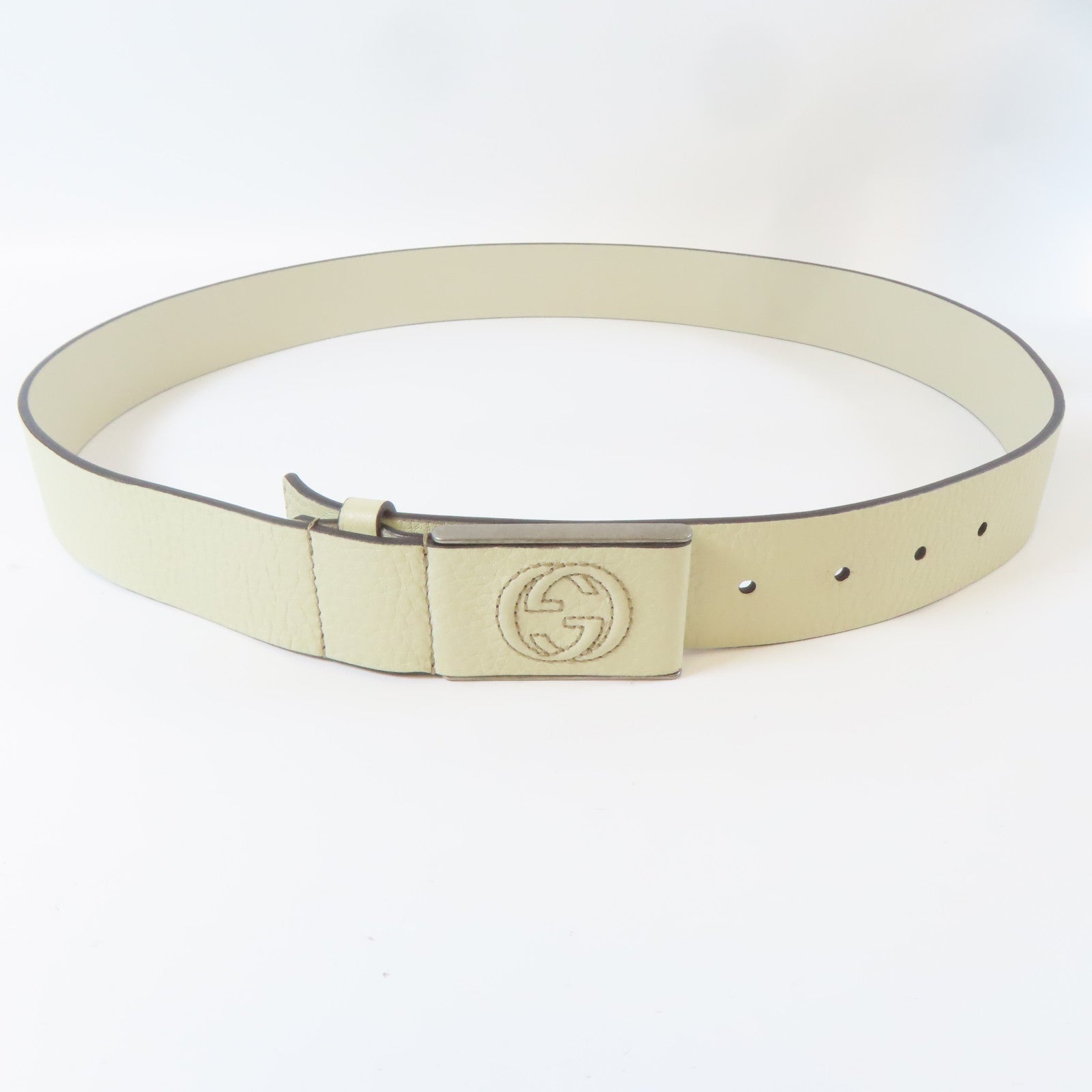 GUCCI 【激減優惠】牛皮皮革Belt銀扣皮帶白色