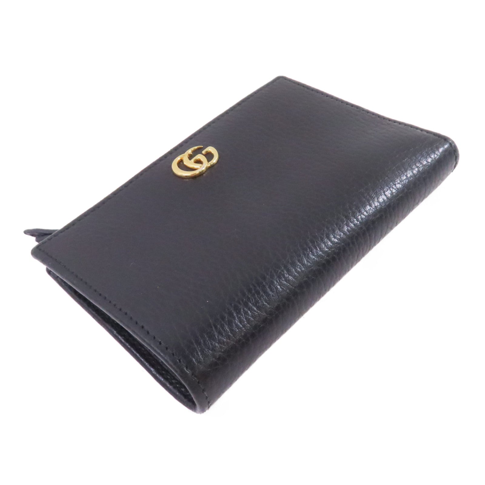 GUCCI 牛皮皮革Petit GG Marmont L-Shaped Zipper Medium Wallet金扣錢包黑色