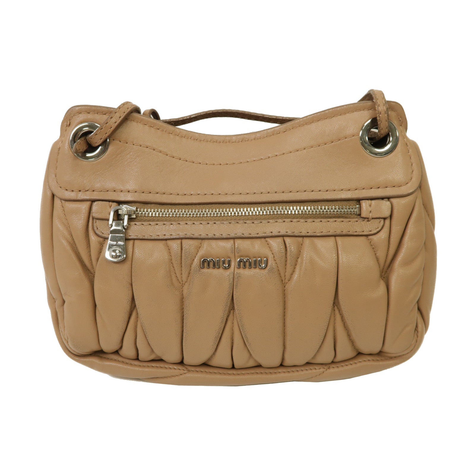 Miu Miu 牛皮皮革Chain Shoulder Bag銀扣鏈帶肩背袋粉紅色