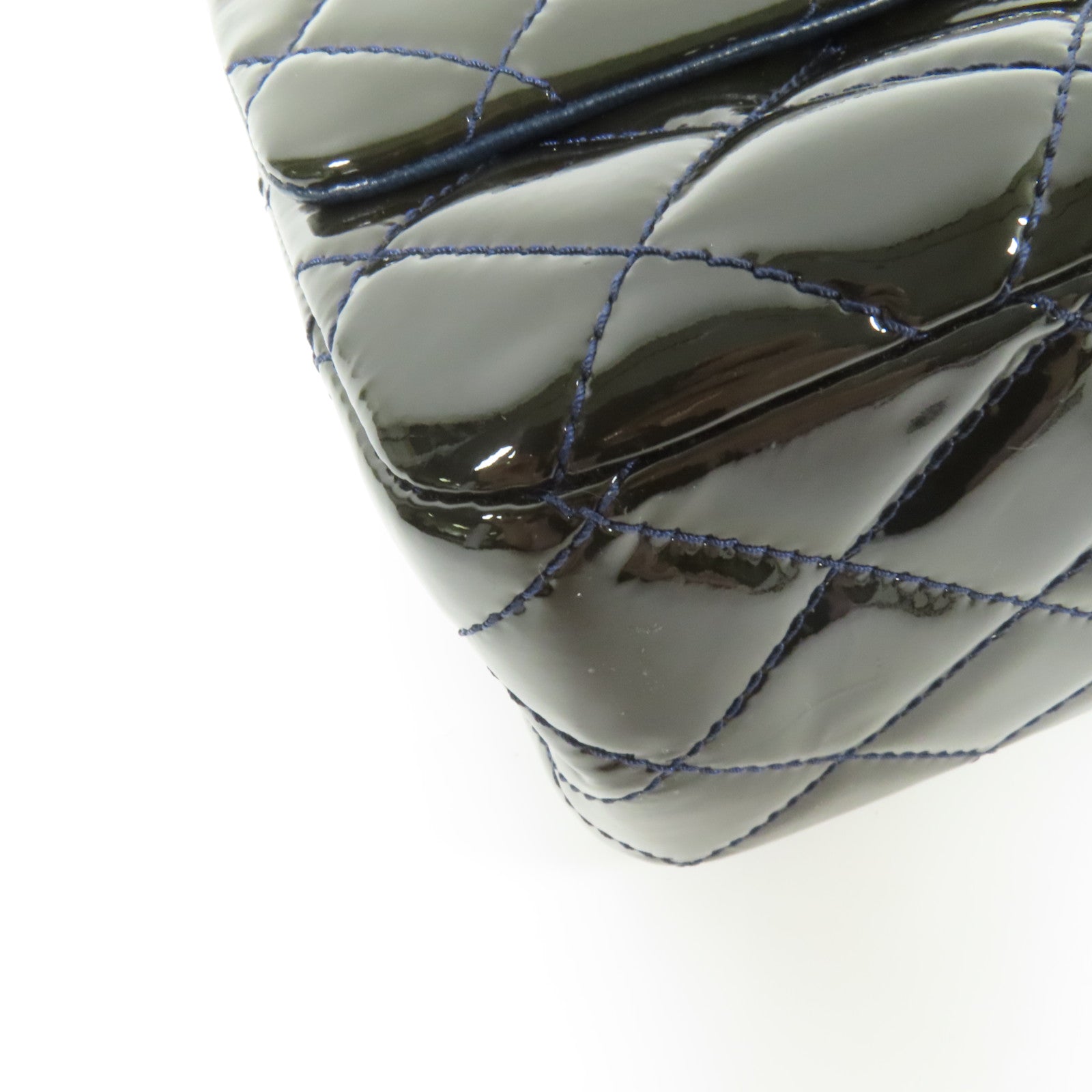 CHANEL 漆皮皮革2.55 Jumbo銀扣鏈帶肩背袋