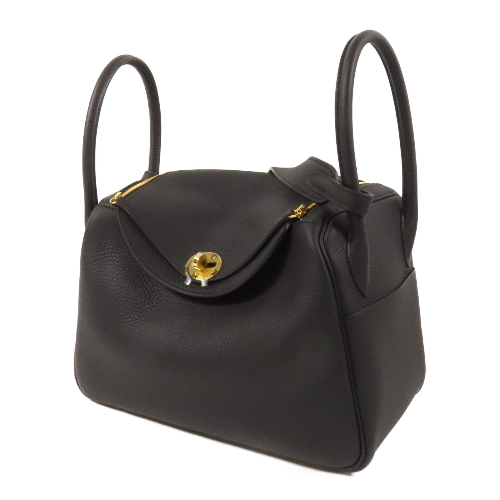 HERMES Clemence皮革Lindy 26金扣手挽肩背兩用袋Noir