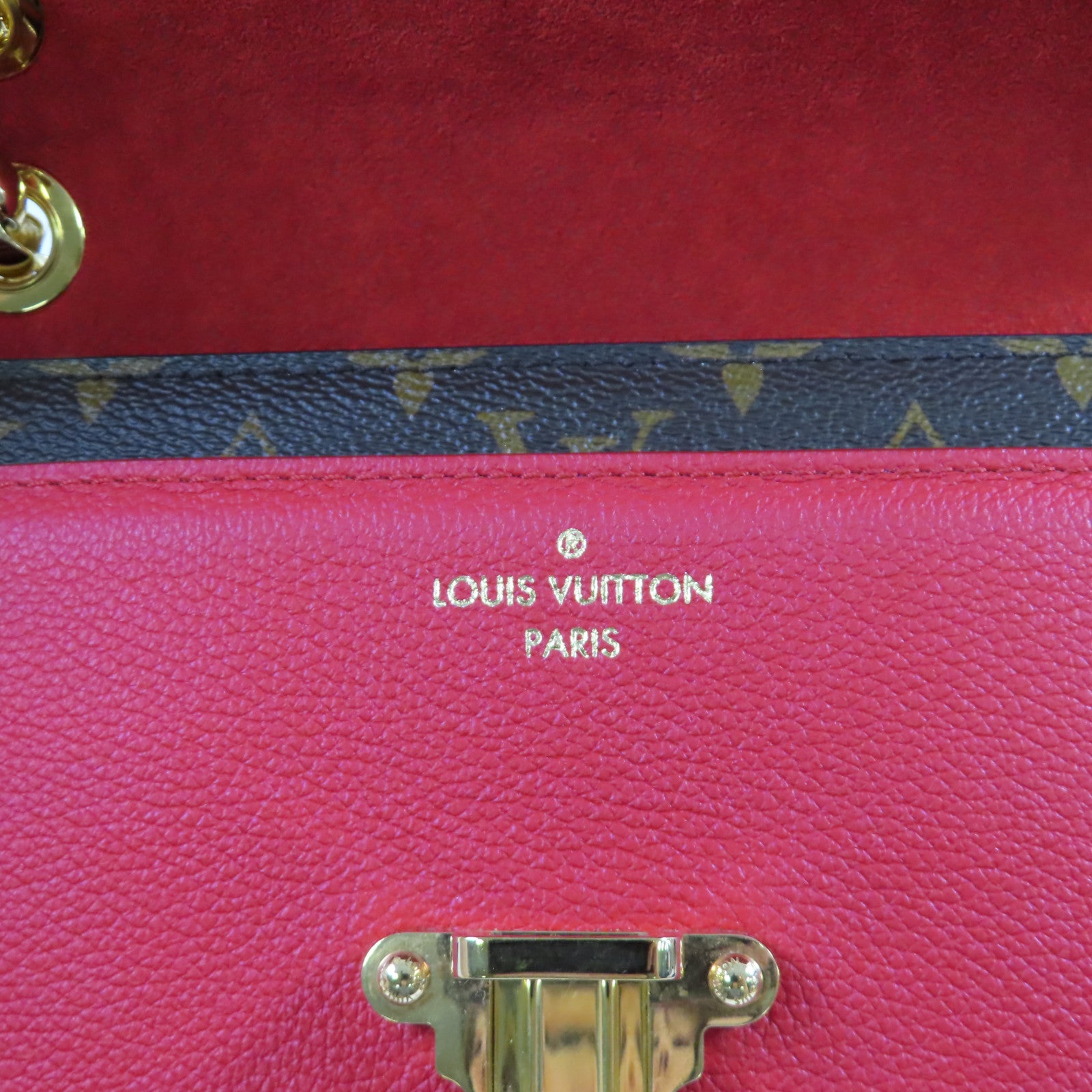 LOUIS VUITTON Monogram Victoire Shoulder Bag金扣鏈帶肩背袋紅色/啡色