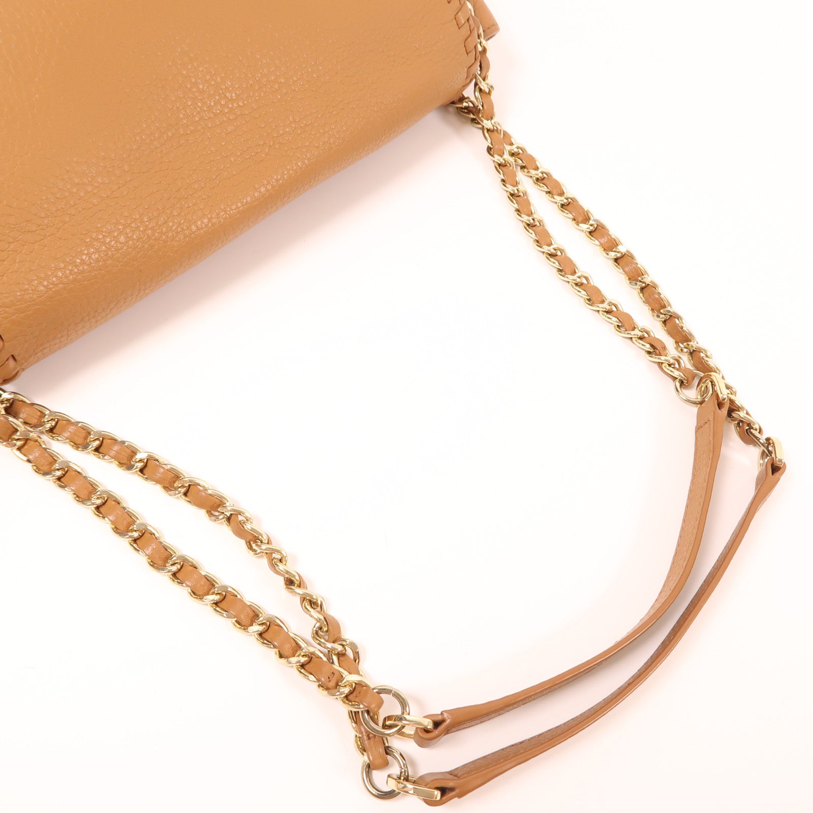 Tory Burch GHW Shoulder Bag Calfskin Leather Brown