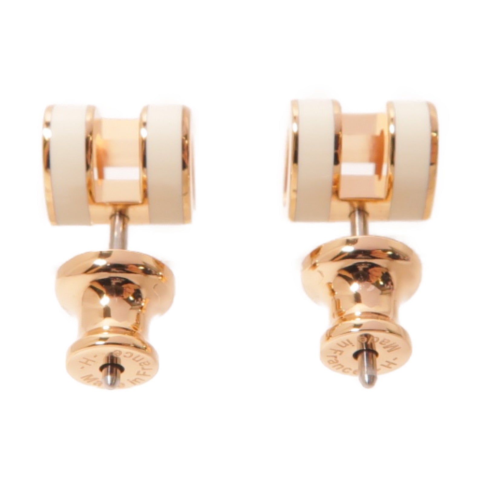 HERMES 金屬Mini Pop H Earrings耳環奶油白色/金色