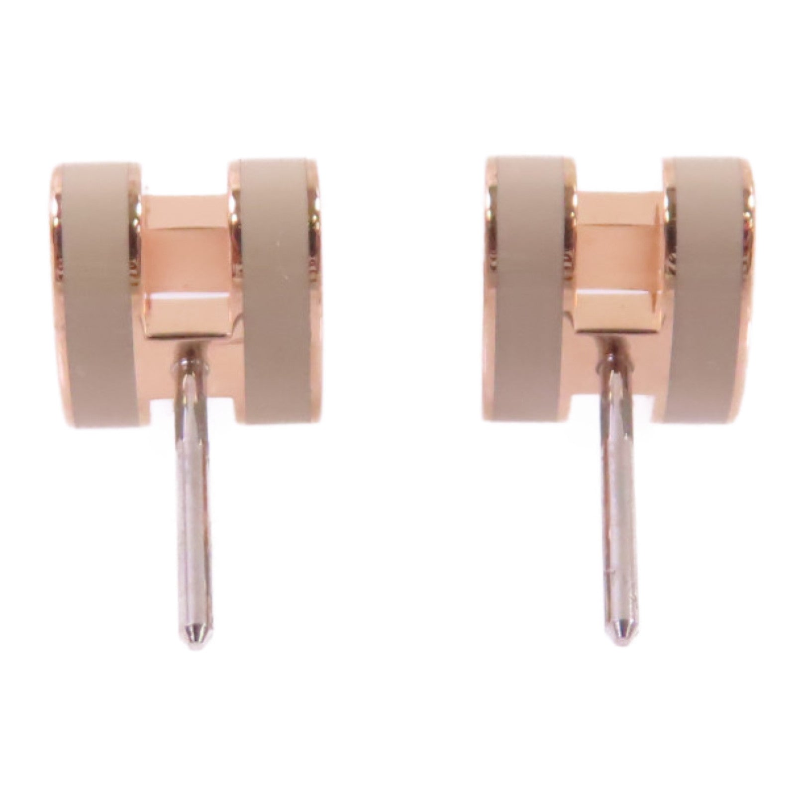HERMES 金屬/琺瑯Mini Pop H Earrings金扣耳環Marron Glace淺褐色