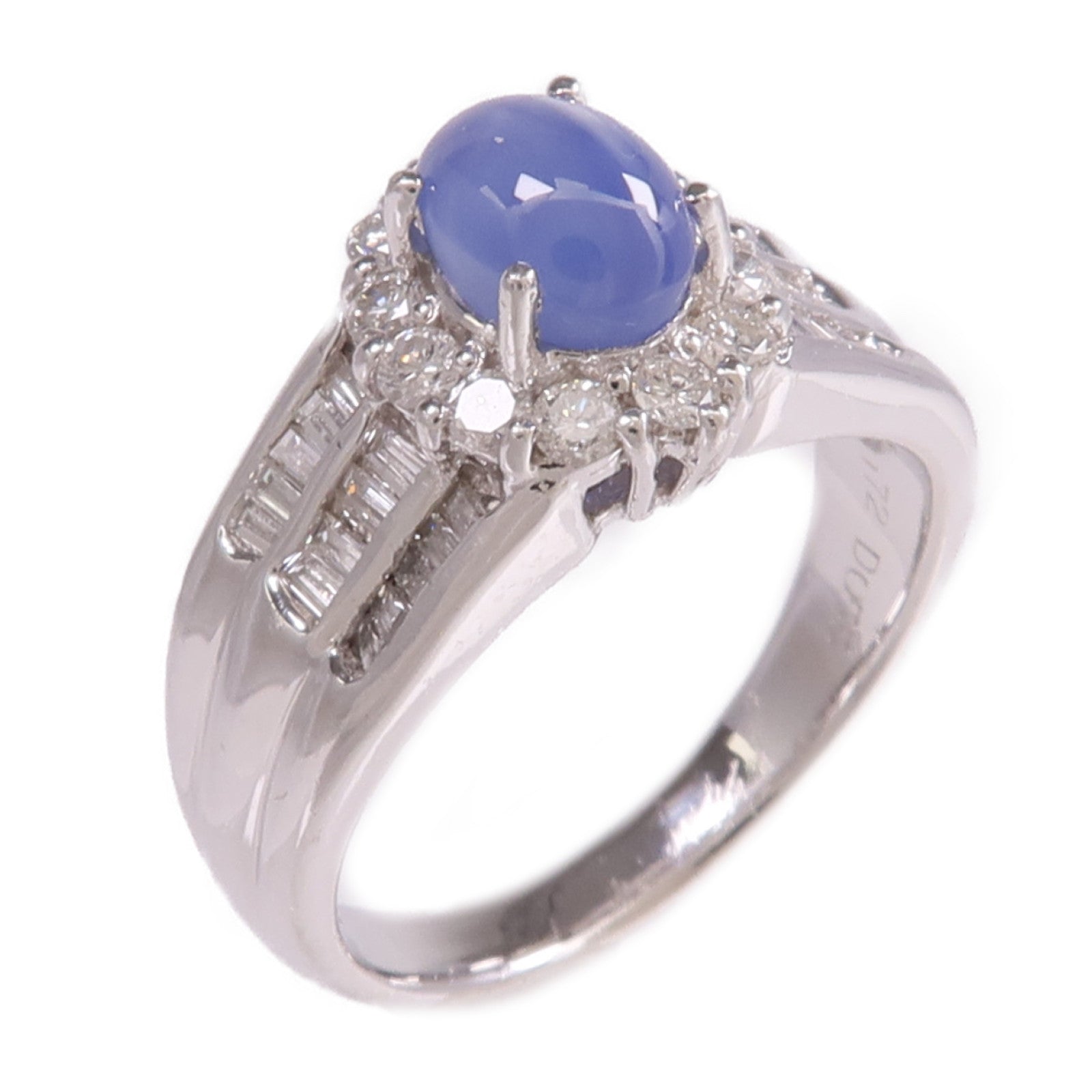 JEWELRY 【激減優惠】PT900鉑金Star Sapphire Diamond Ring星光藍寶石/鑽石戒指US#6