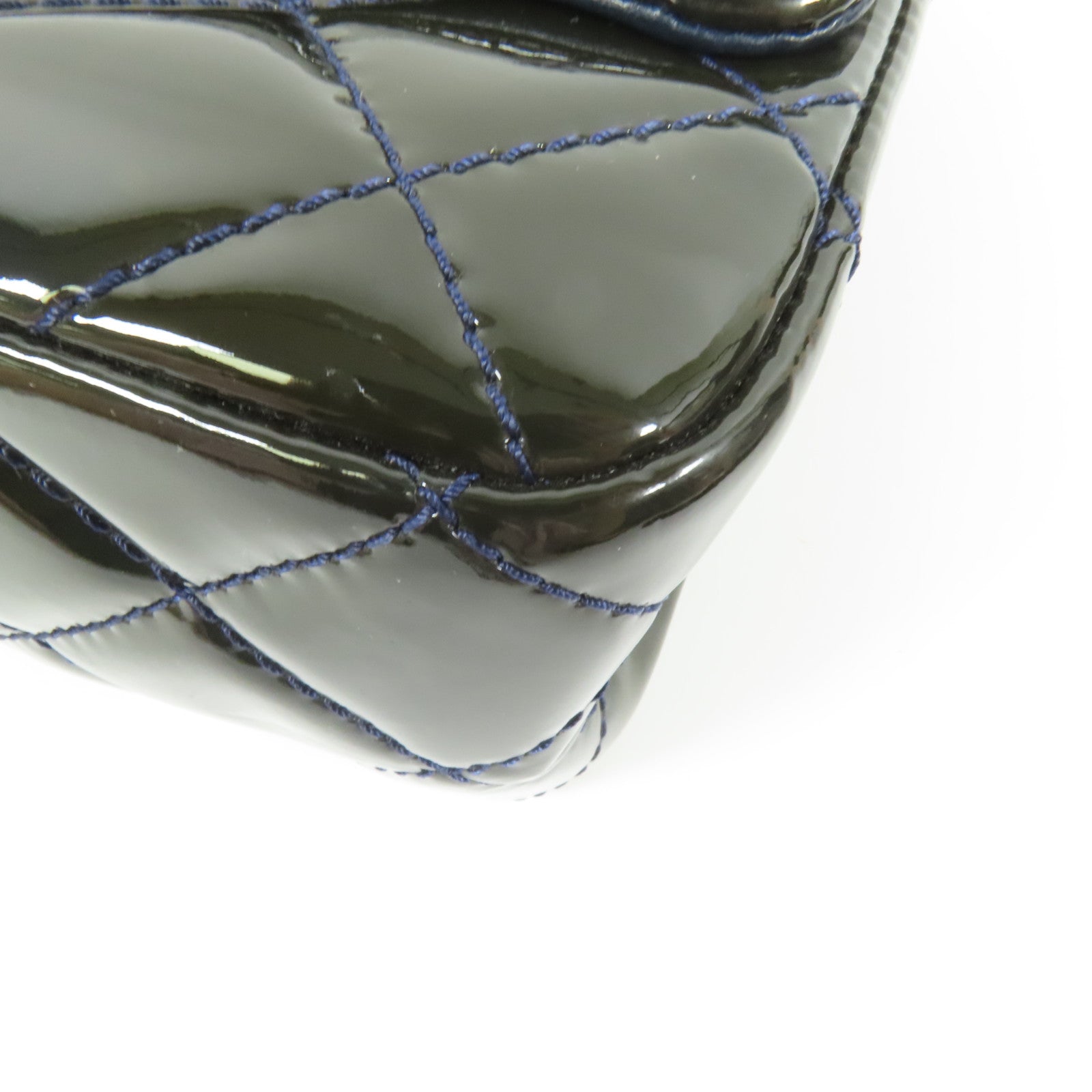 CHANEL 漆皮皮革2.55 Jumbo銀扣鏈帶肩背袋