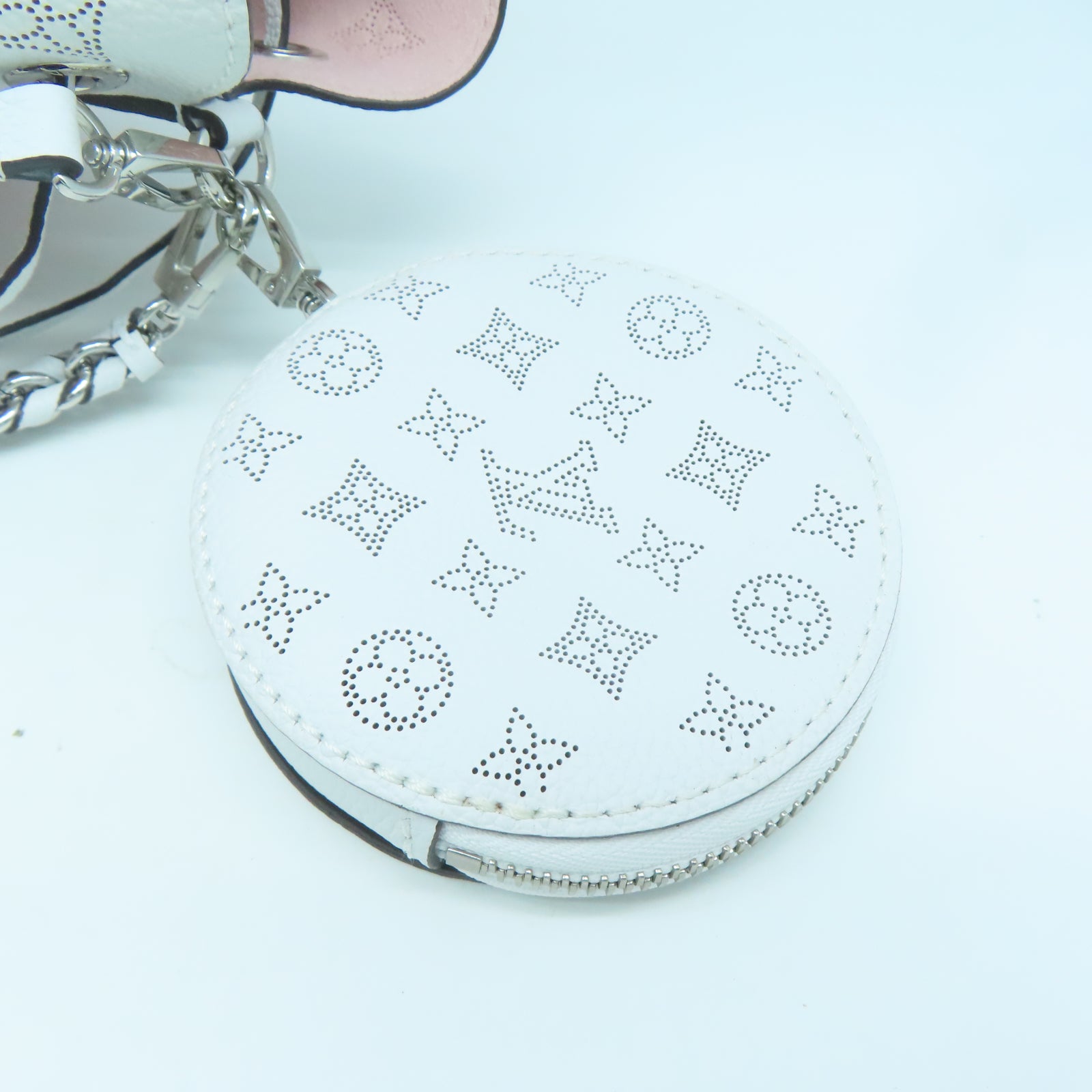 LOUIS VUITTON 【激減優惠】Monogram Mahina Bella銀扣鏈帶肩背袋白色/粉紅色