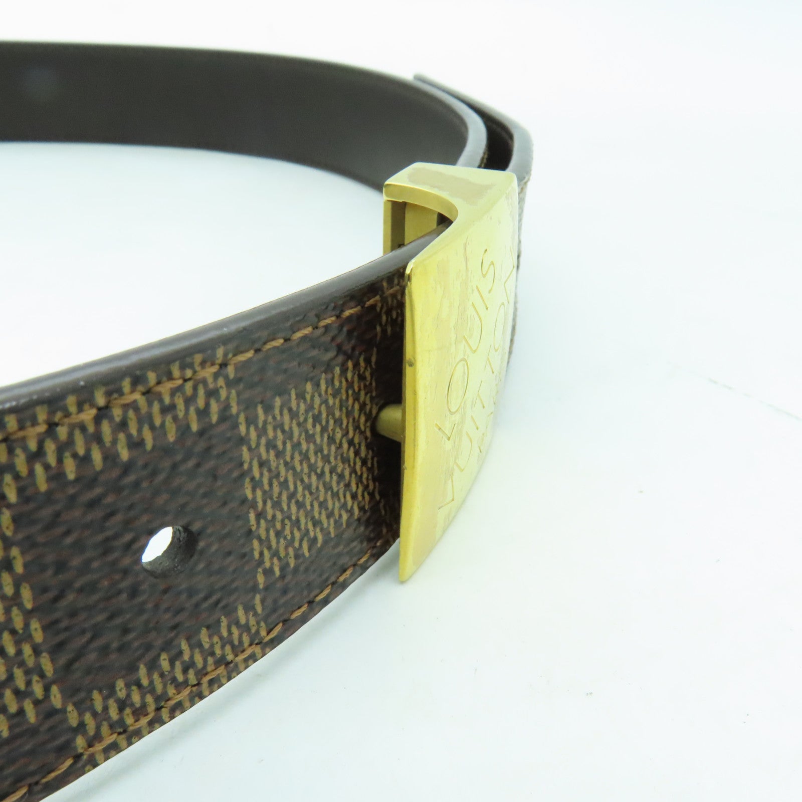 LOUIS VUITTON 【激減優惠】Damier Belt金扣皮帶棕色