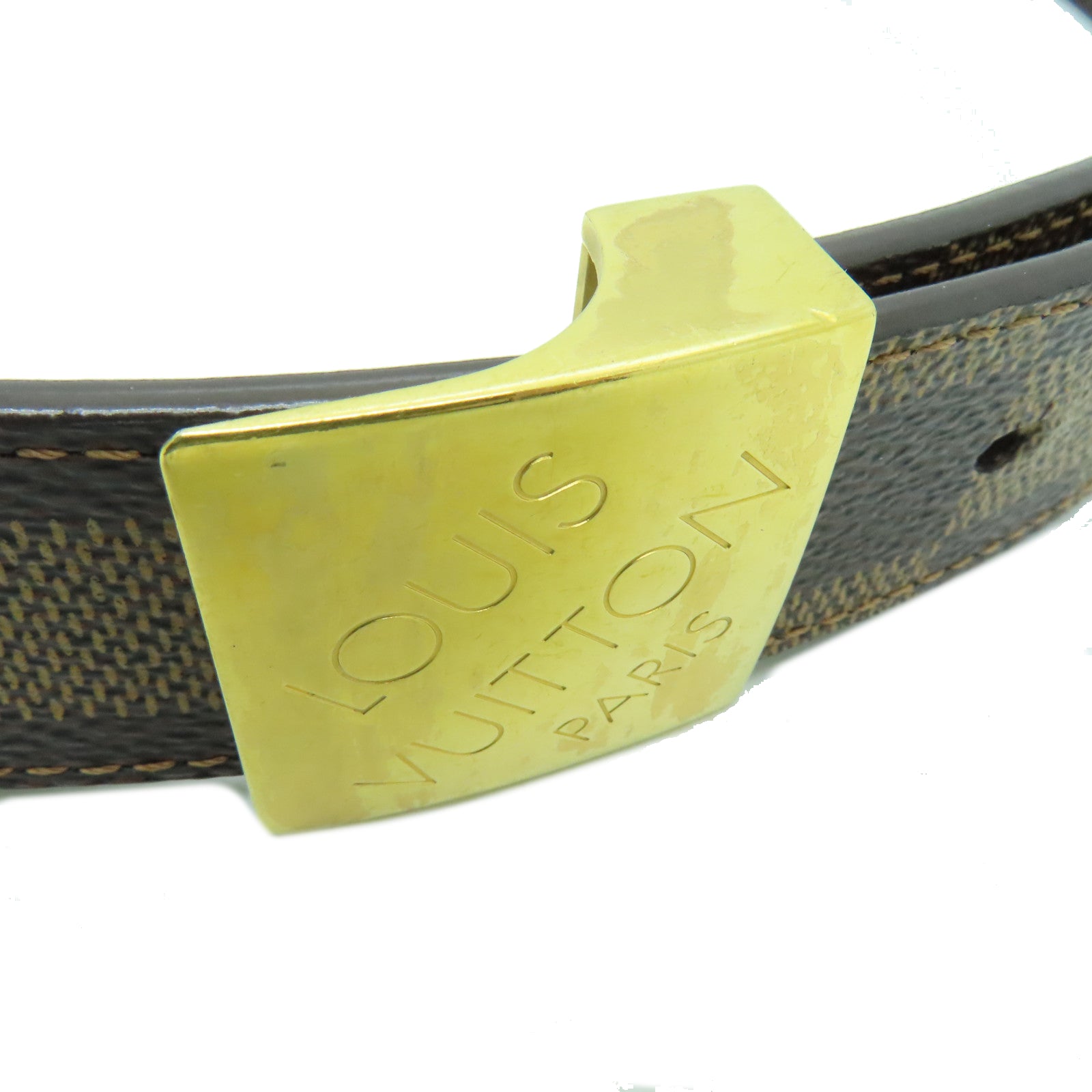 LOUIS VUITTON 【激減優惠】Damier Belt金扣皮帶棕色
