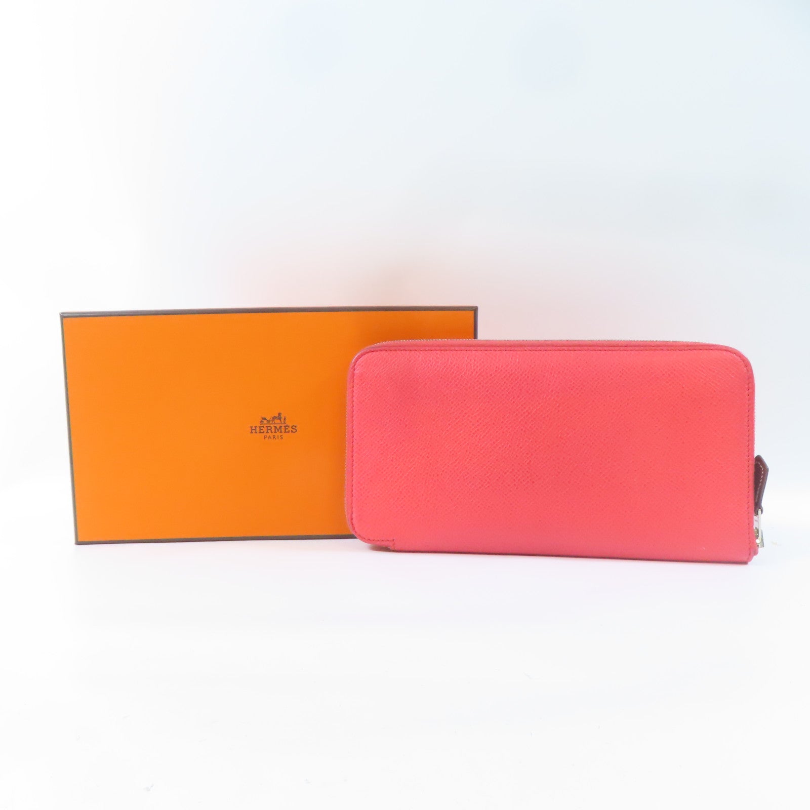 HERMES Epsom皮革Silk In Wallet銀扣長錢包Rose Texas/粉紅色