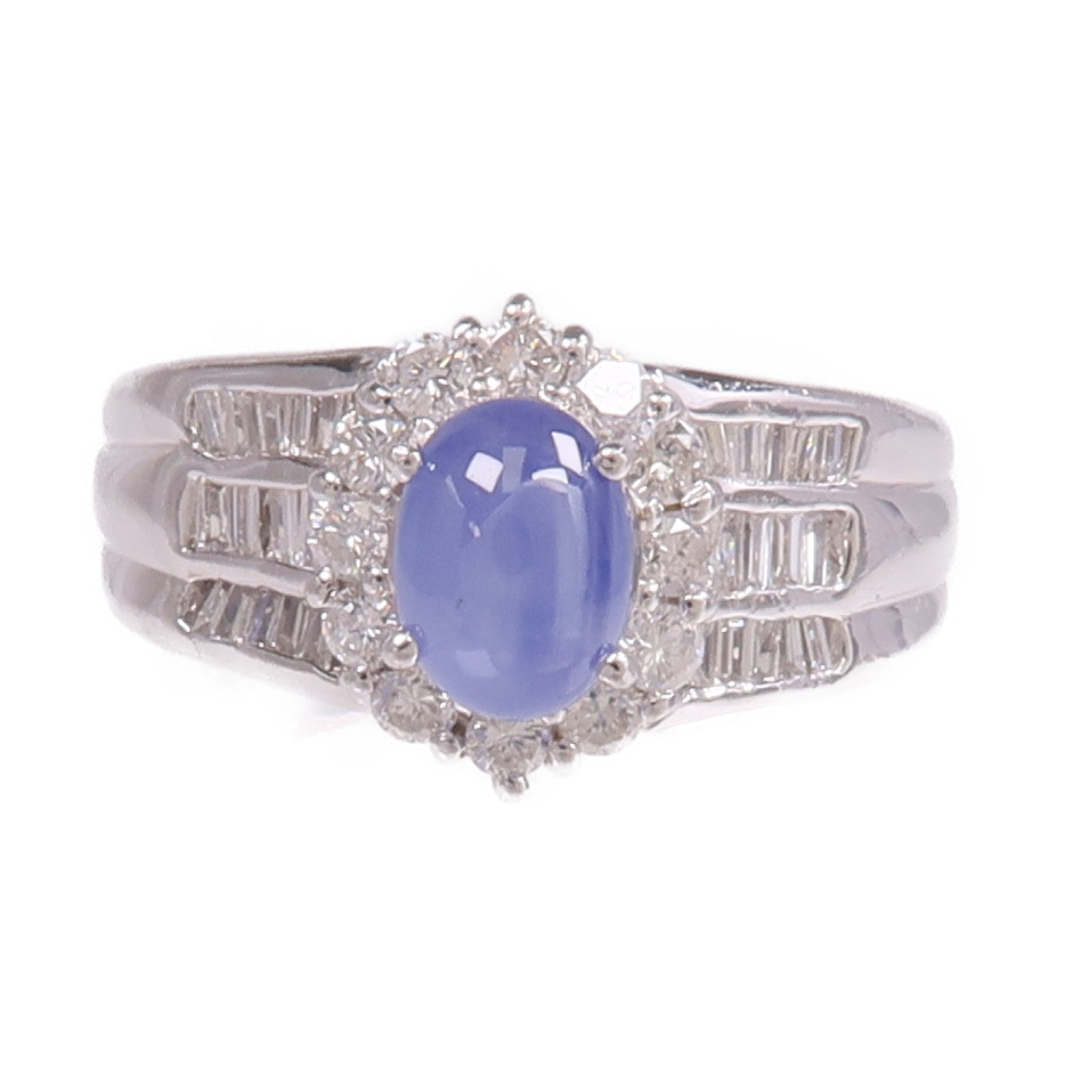 JEWELRY 【激減優惠】PT900鉑金Star Sapphire Diamond Ring星光藍寶石/鑽石戒指US#6
