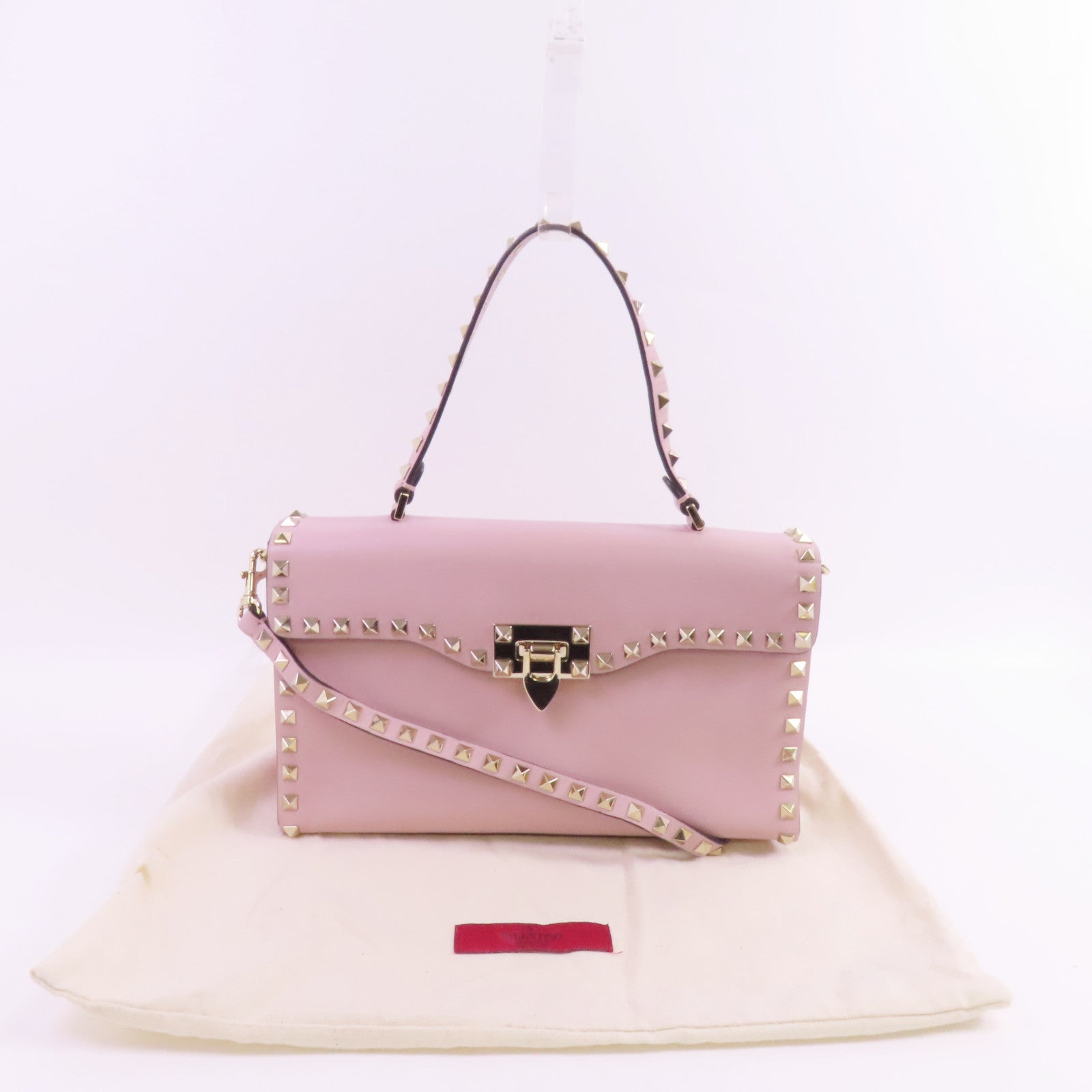 Valentino 牛皮皮革Rock Studs金扣手挽肩背兩用袋