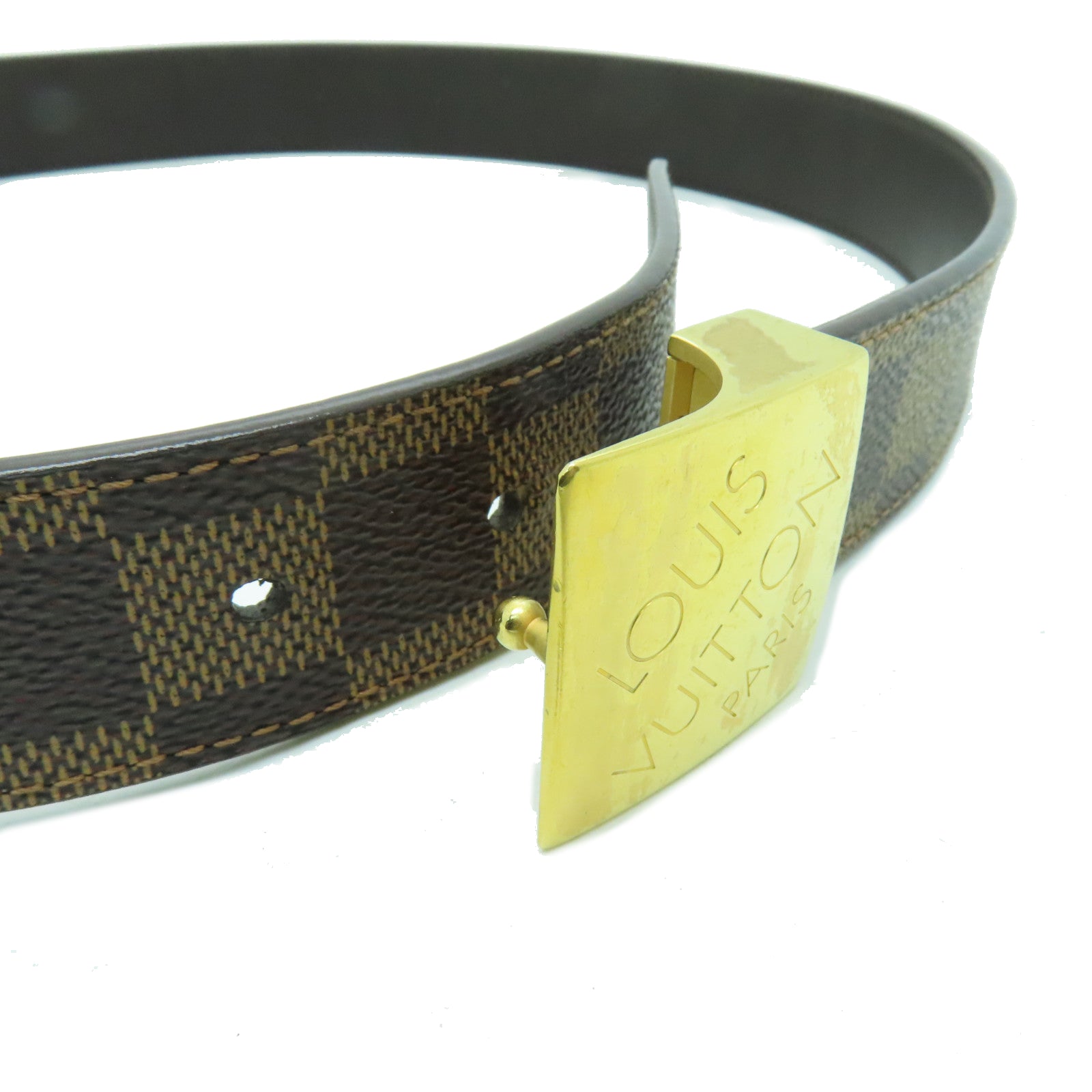LOUIS VUITTON 【激減優惠】Damier Belt金扣皮帶棕色