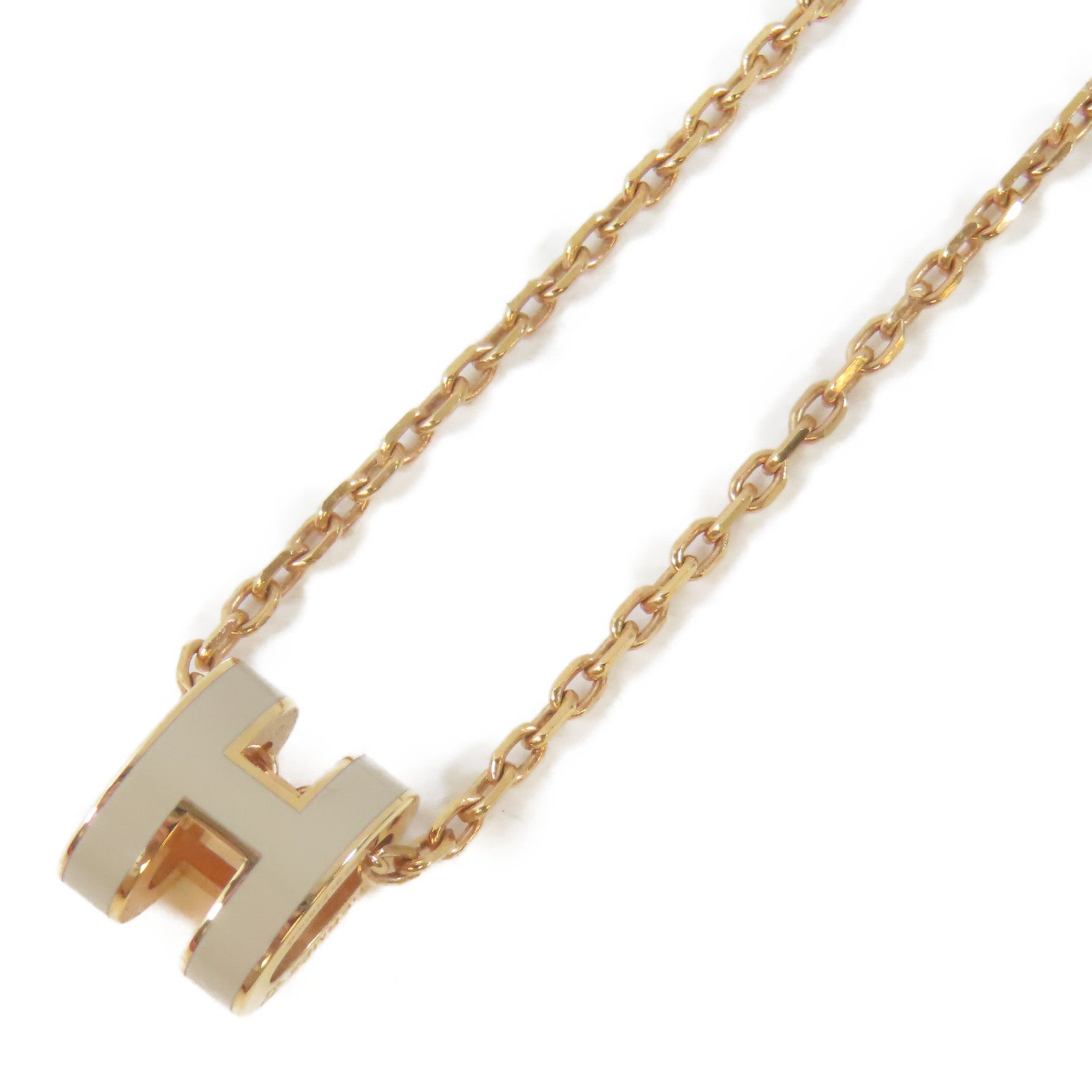 HERMES 金屬Mini Pop H Necklace項鍊金色/Marron Glace/灰色#40cm