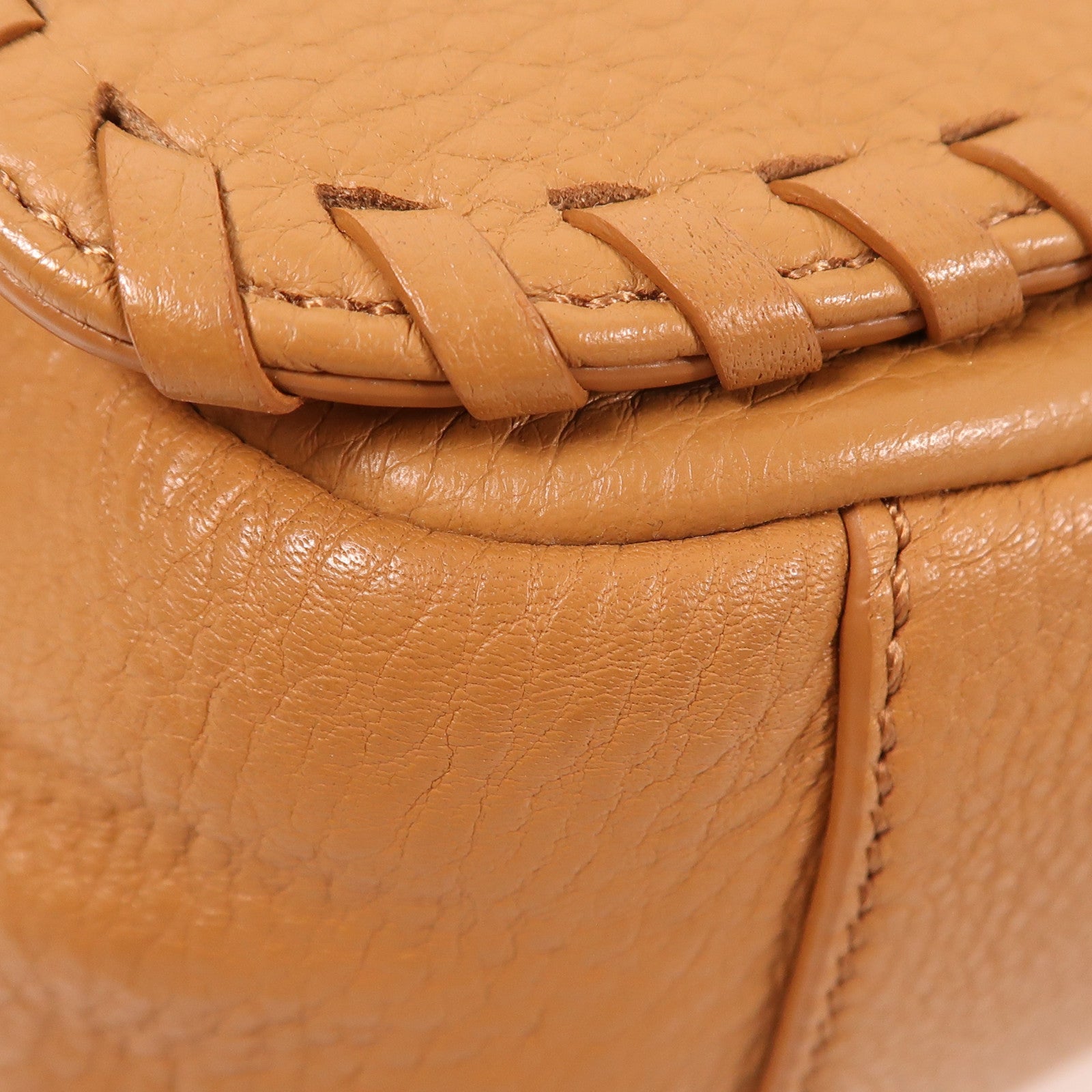 Tory Burch GHW Shoulder Bag Calfskin Leather Brown