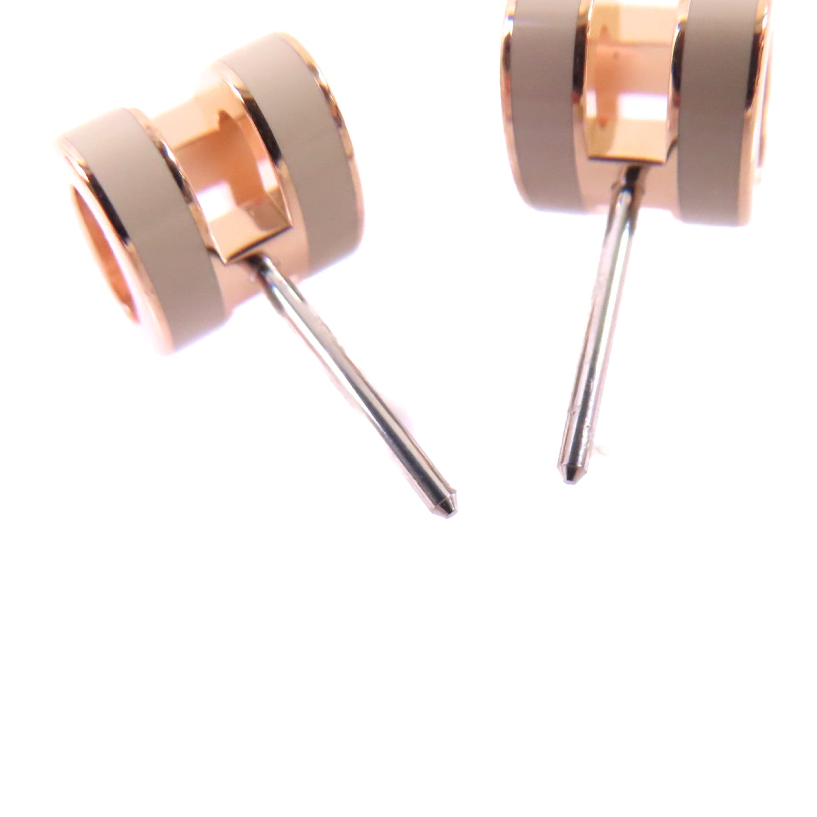 HERMES 金屬/琺瑯Mini Pop H Earrings金扣耳環Marron Glace淺褐色