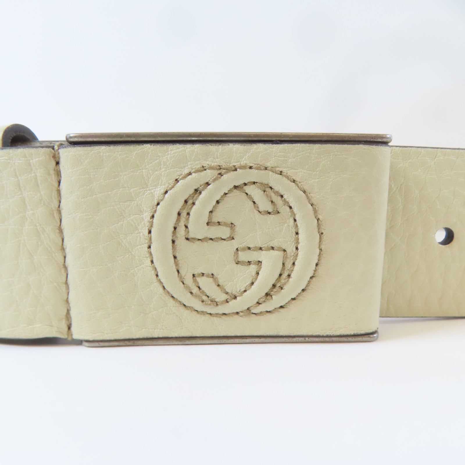 GUCCI 【激減優惠】牛皮皮革Belt銀扣皮帶白色