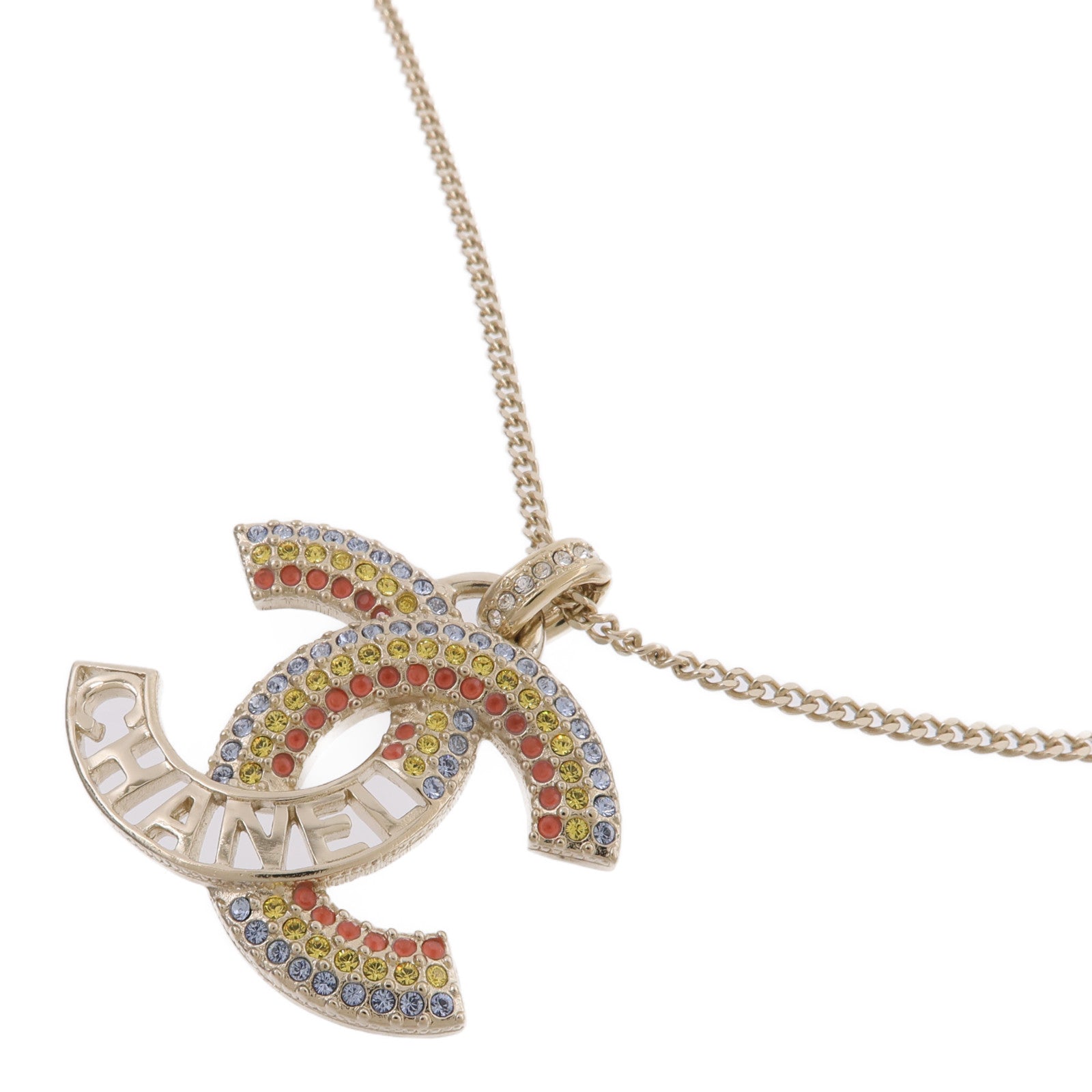 CHANEL 金屬Crystal Cut-Out CC Logo Necklace項鍊