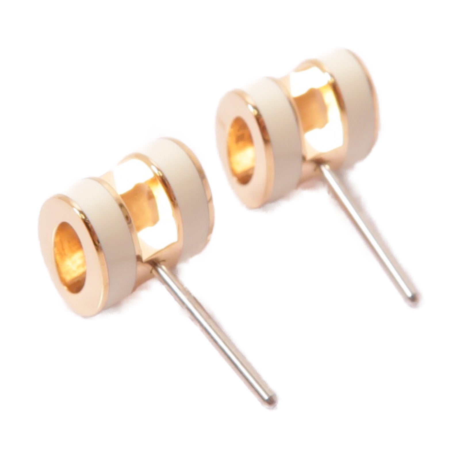 HERMES 金屬Mini Pop H Earrings耳環奶油白色/金色
