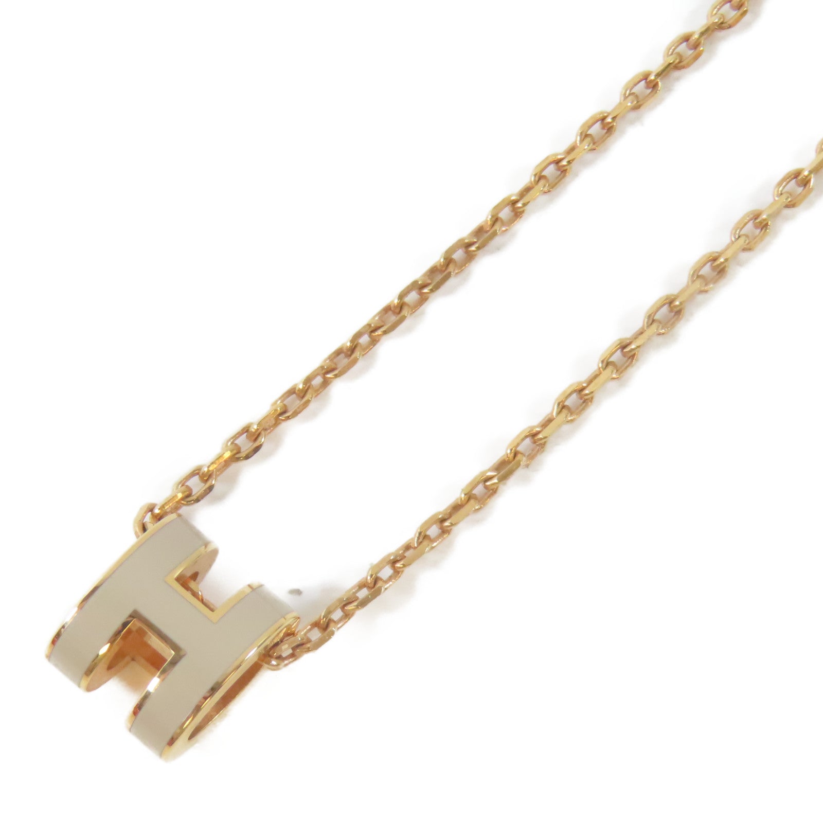 HERMES 金屬Mini Pop H Necklace項鍊金色/Marron Glace/灰色#40cm