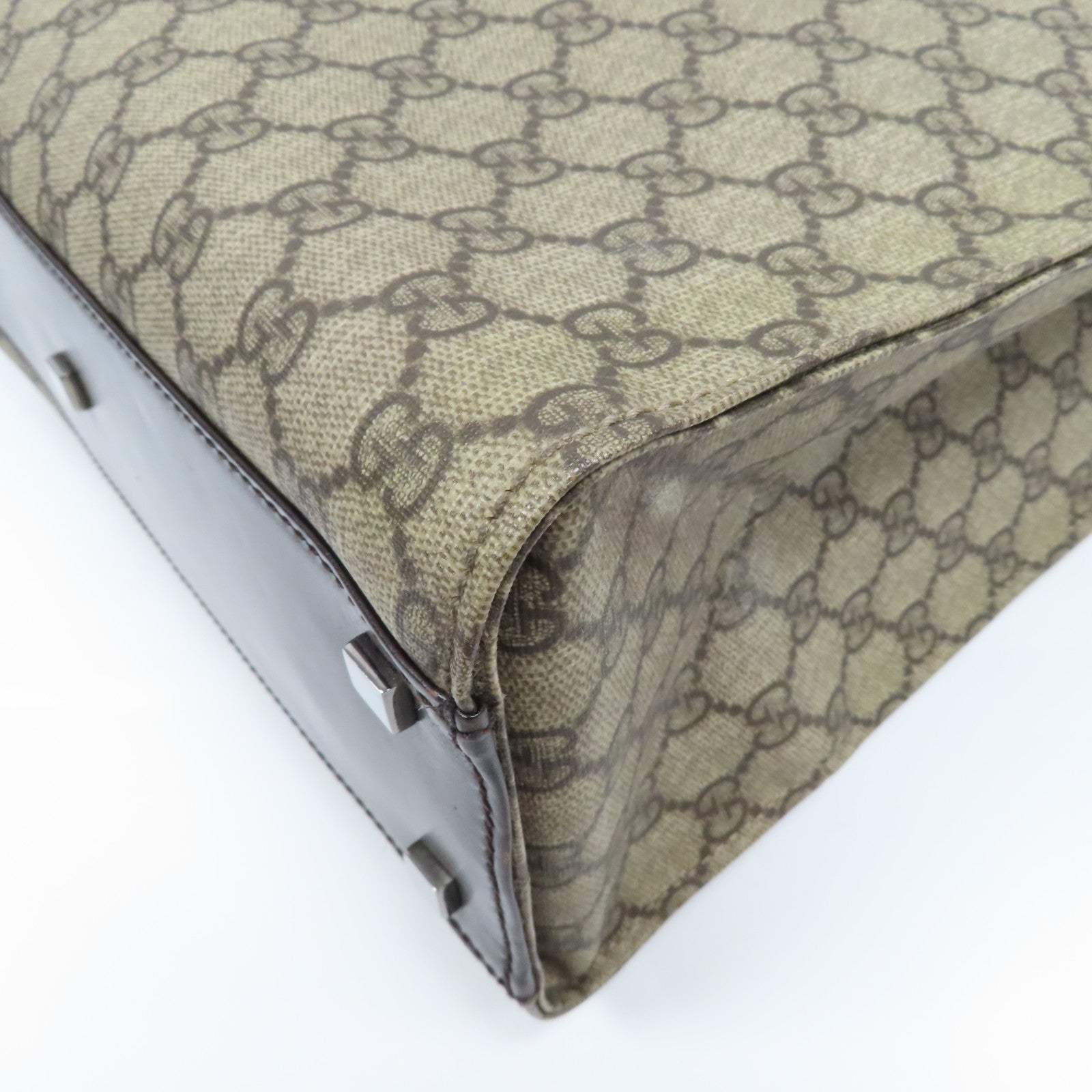 GUCCI 塗層帆布Hand Bag銀扣手挽袋啡色